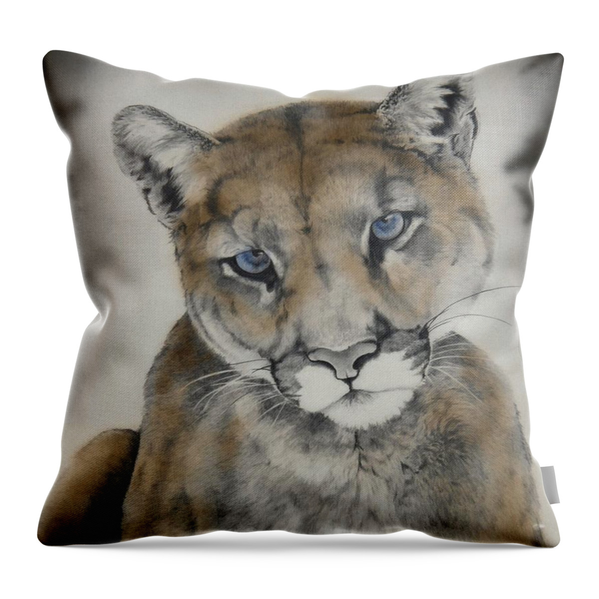 Cougar Throw Pillow featuring the painting Blue Eyes by Lori Brackett
