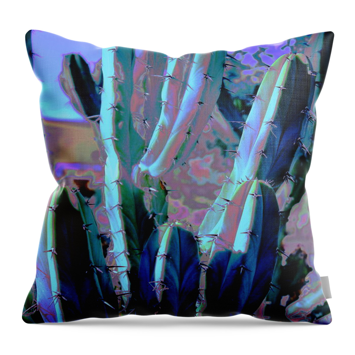 Abstract Throw Pillow featuring the photograph Blue Flame Cactus Moonglow by M Diane Bonaparte