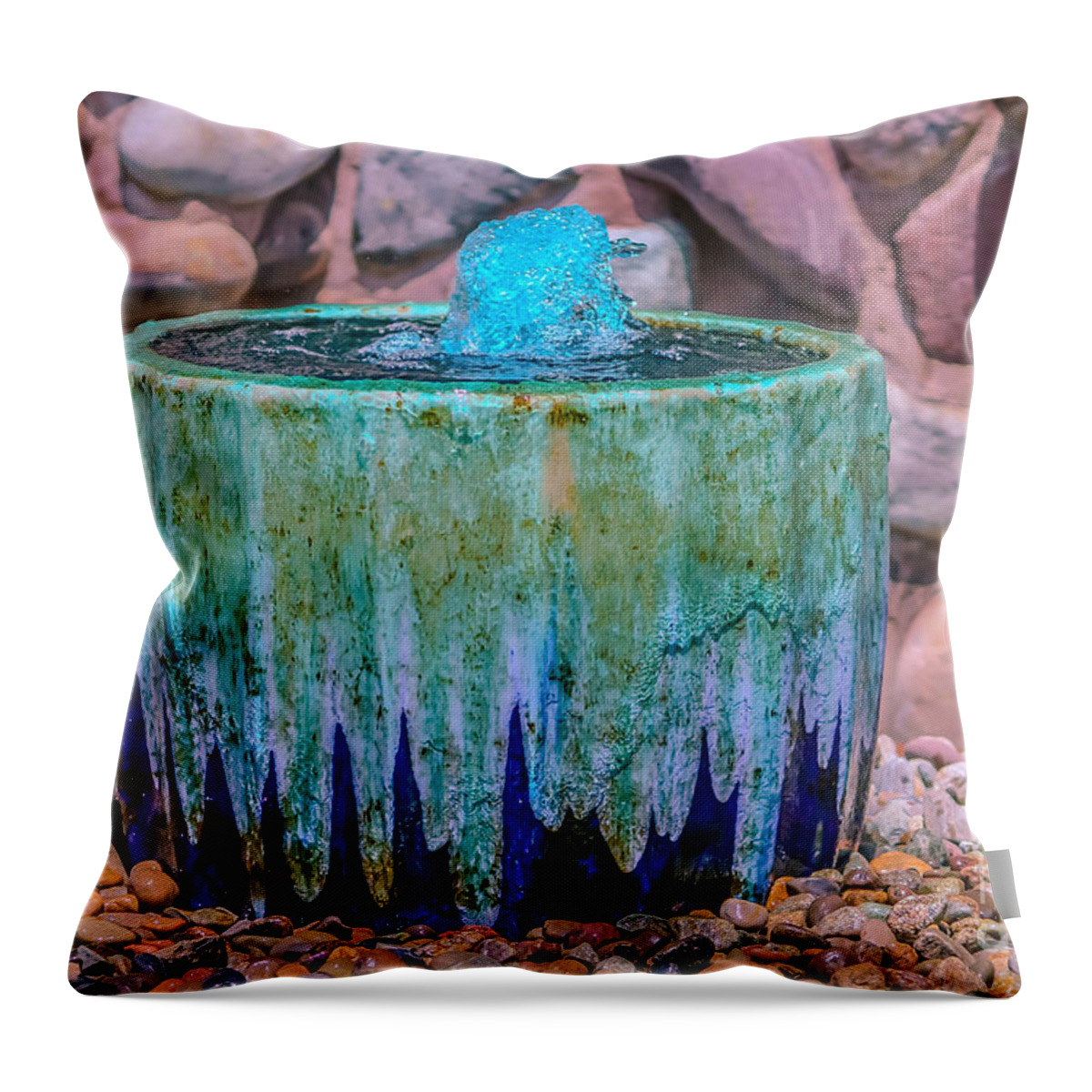 Waterfalls Throw Pillow featuring the photograph Blue fountain by Claudia M Photography