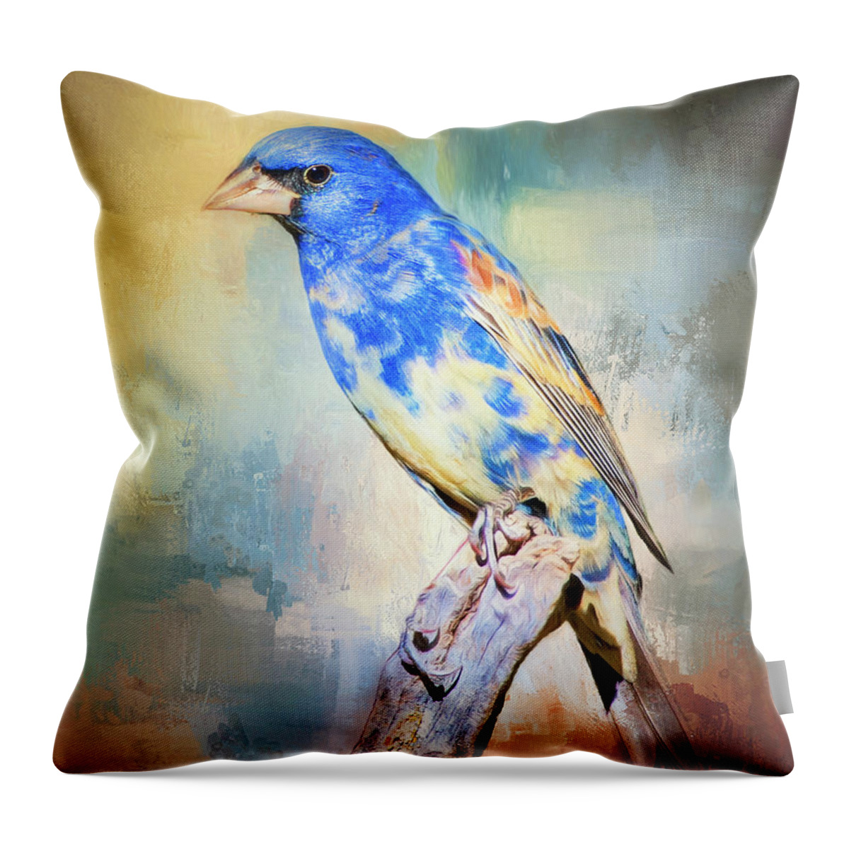 Grosbeak Throw Pillow featuring the photograph Blue Grosbeak by Barbara Manis