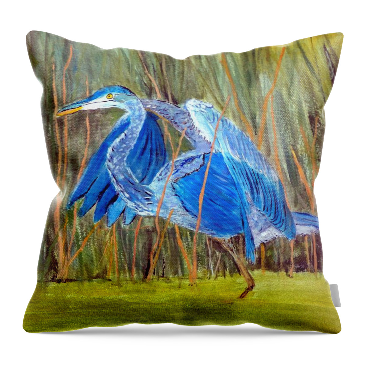 Blue Heron Throw Pillow featuring the painting Blue Heron in Viera Florida by Anne Sands