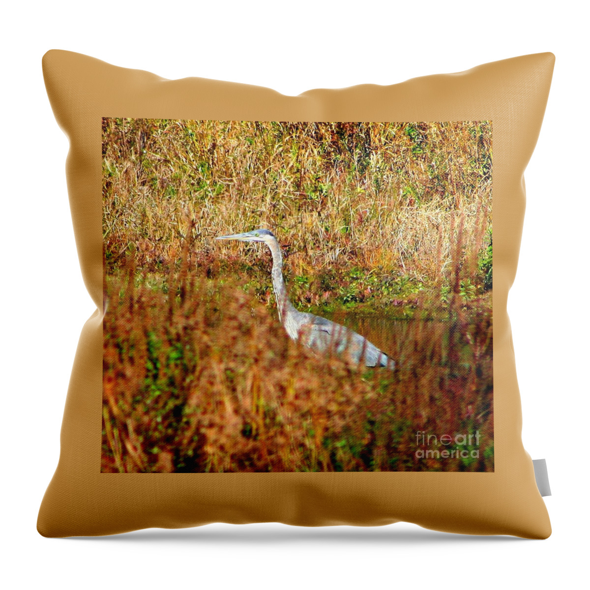 Bird Throw Pillow featuring the photograph Blue Heron In New Hampshire by Barbara S Nickerson