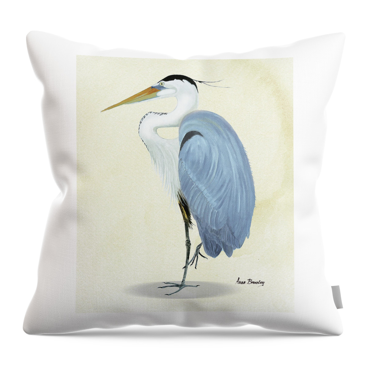 Blue Heron Throw Pillow featuring the painting Blue Heron in Oil by Anne Beverley-Stamps