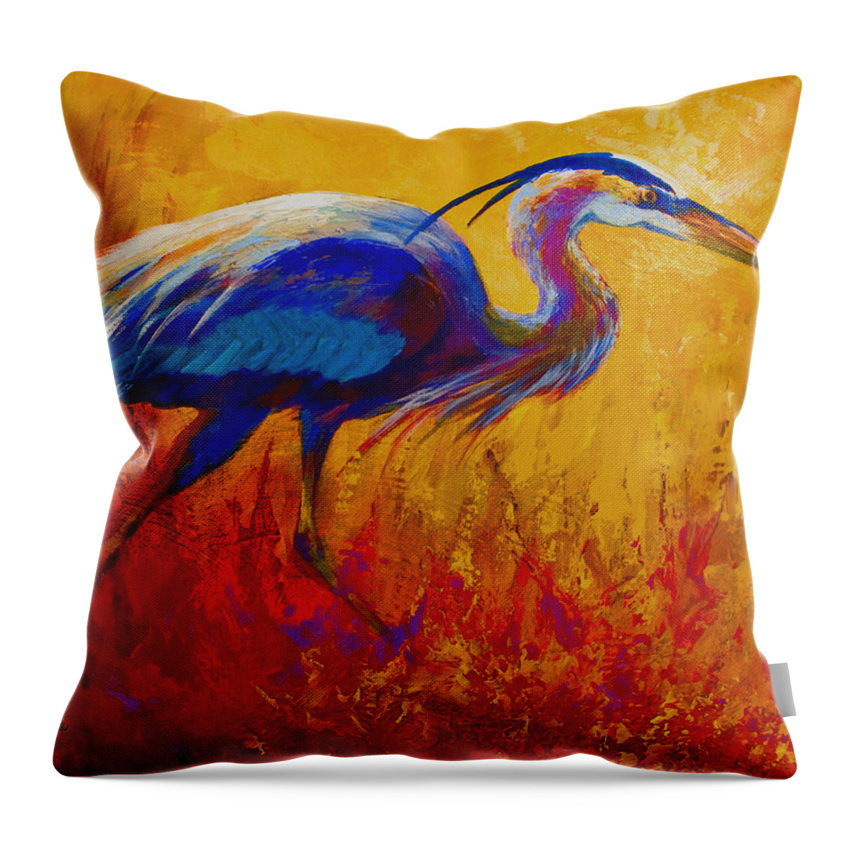 Heron Throw Pillow featuring the painting Blue Heron by Marion Rose