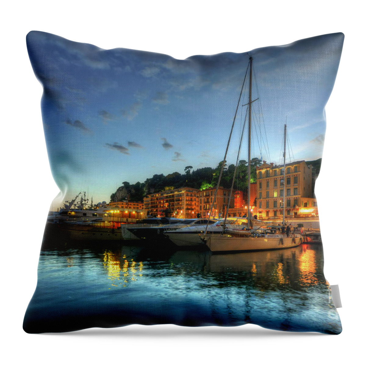 Yhun Suarez Throw Pillow featuring the photograph Blue Hour At Port Nice 2.0 by Yhun Suarez