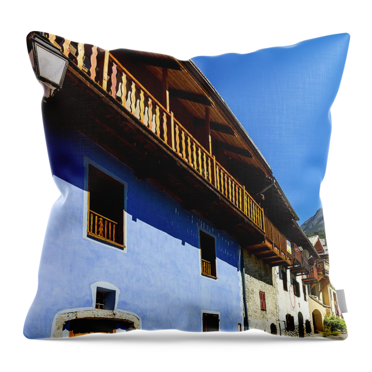 Farmhouse Throw Pillow featuring the photograph Blue house # II by Paul MAURICE