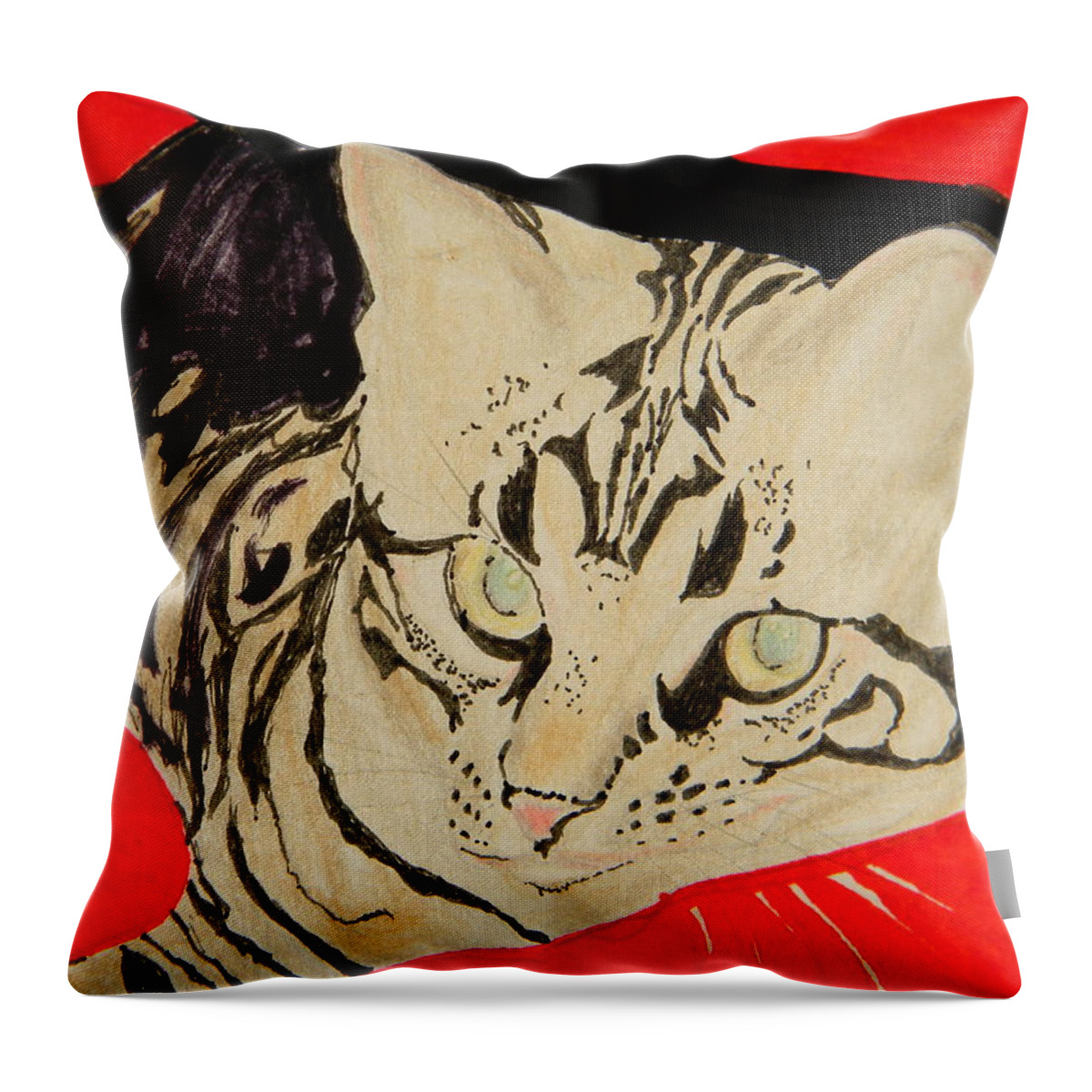 Kitten Throw Pillow featuring the drawing Blue II by Marwan George Khoury