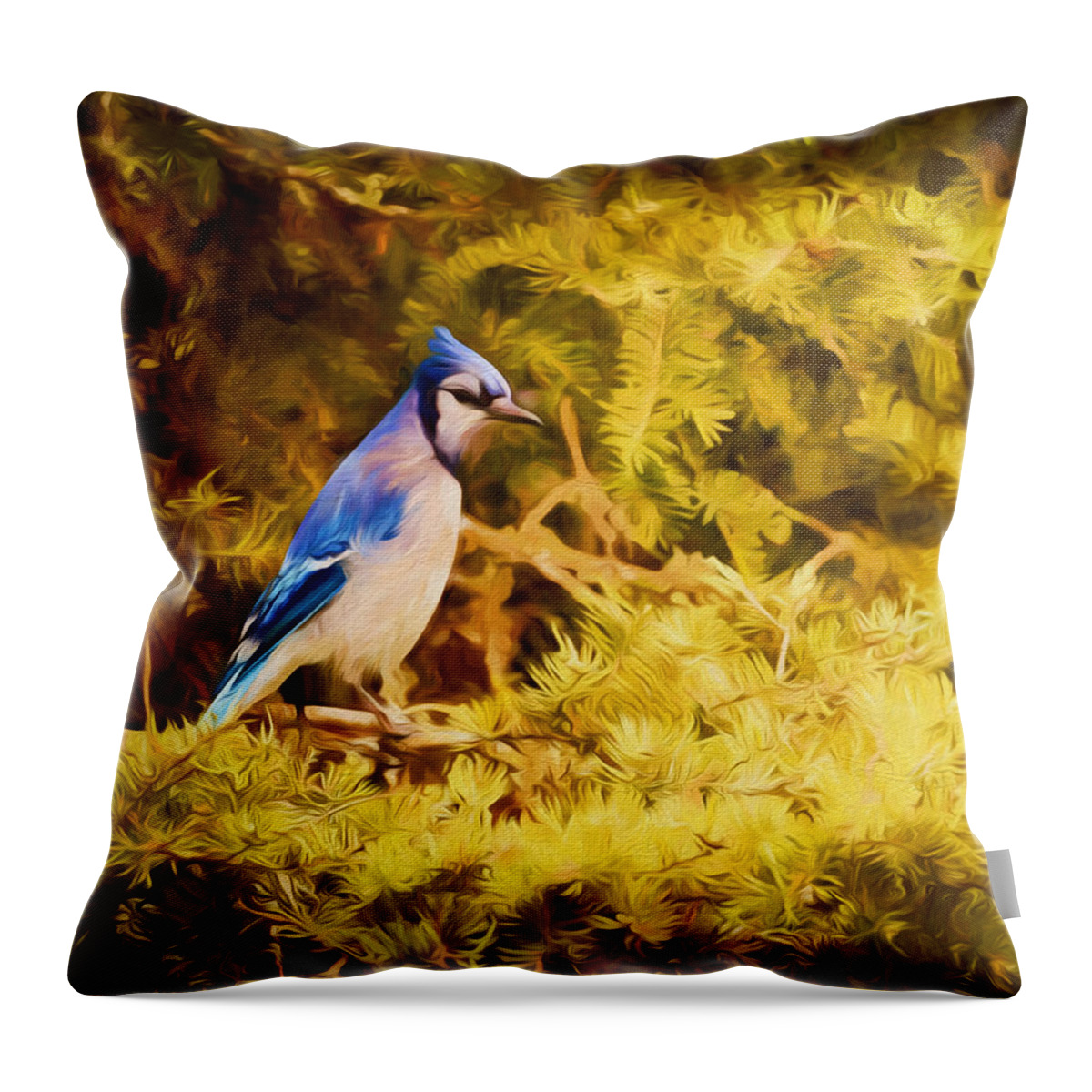 Blue Jay Throw Pillow featuring the photograph Blue Jay at Twilight by Susan Rissi Tregoning