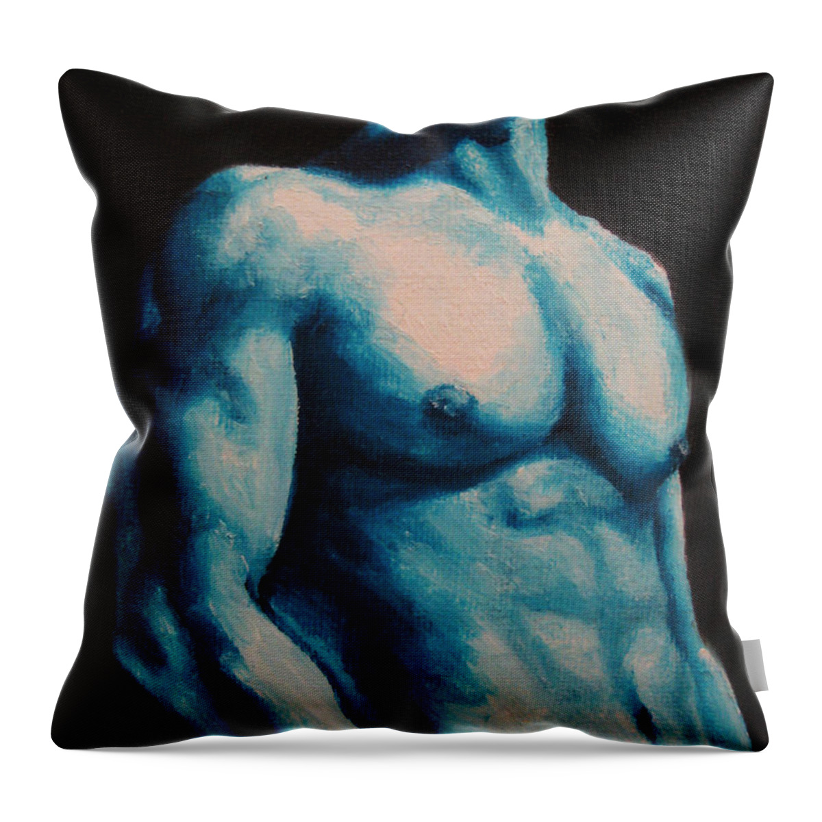 Nude Throw Pillow featuring the painting Blue by Jindra Noewi