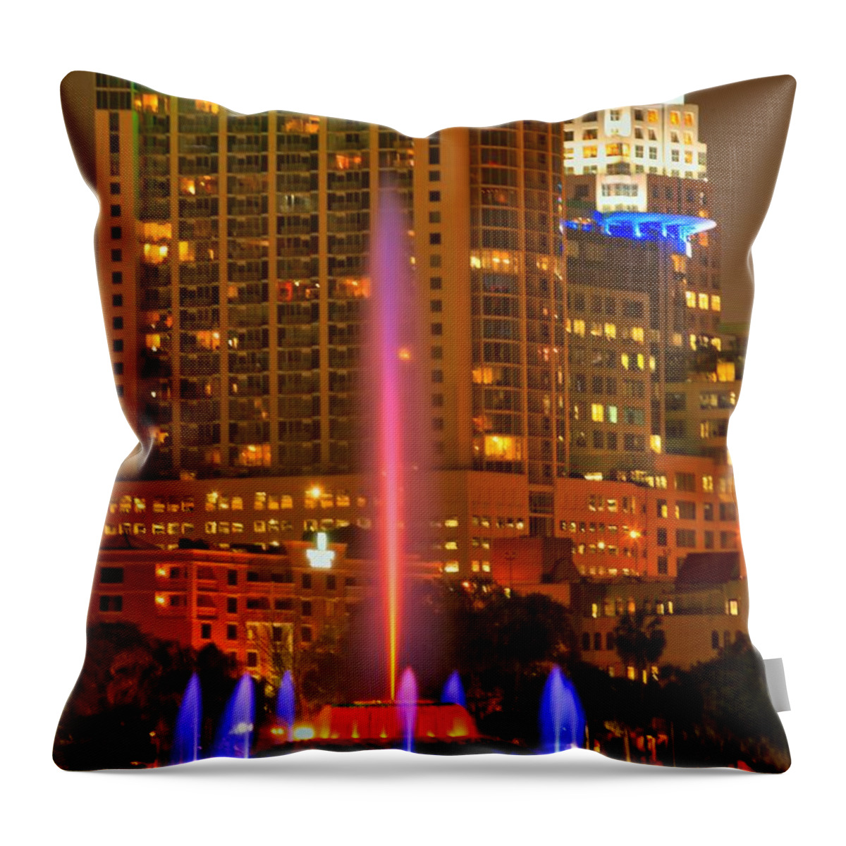 Lake Eola Throw Pillow featuring the photograph Blue Lake Eola Fountain by Adam Jewell