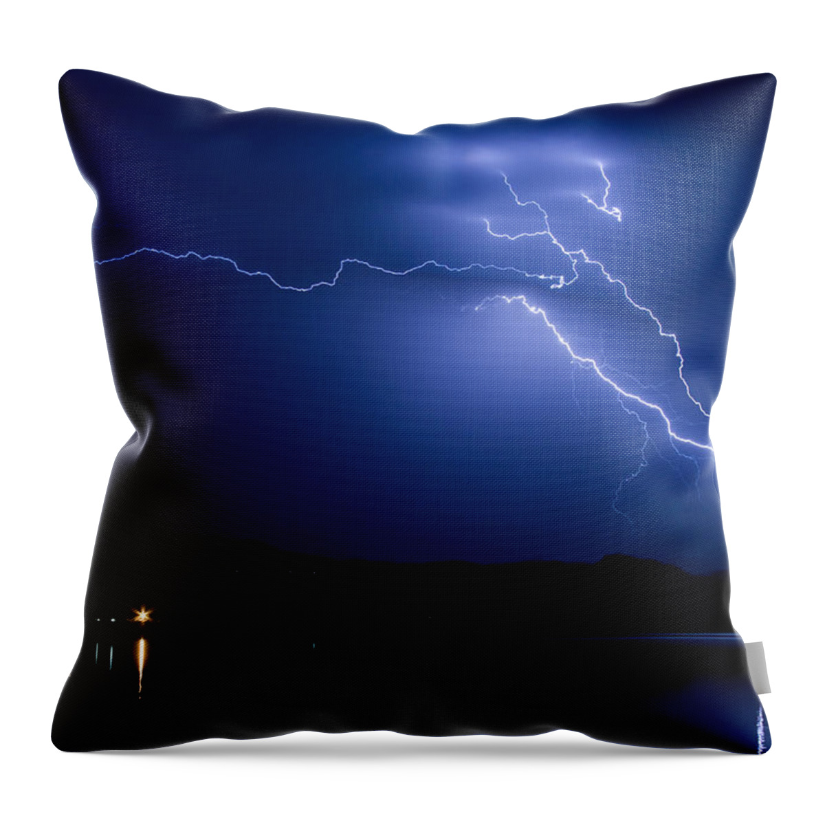Lightning Throw Pillow featuring the photograph Blue Lightning Sky Over Water by James BO Insogna