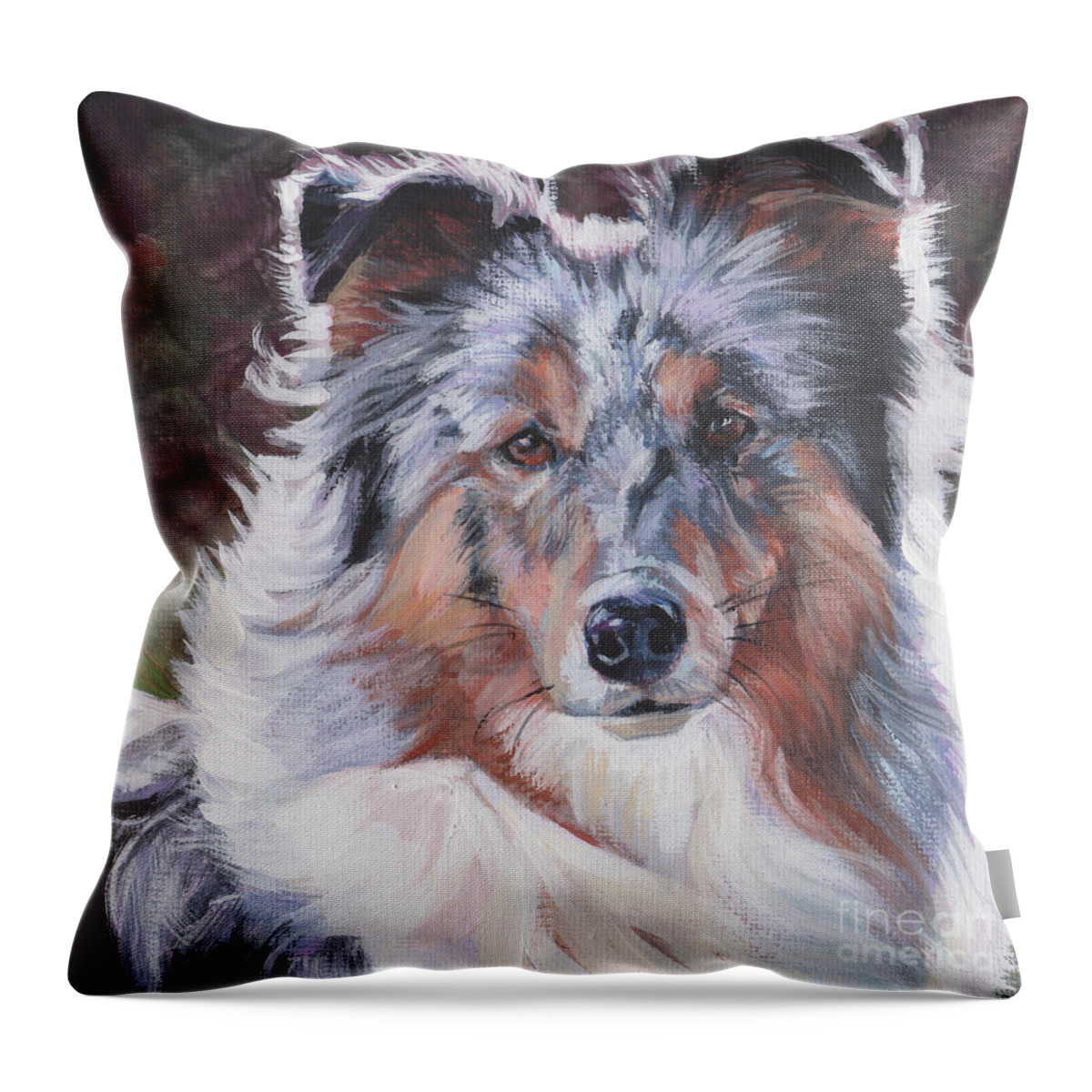 Blue Merle Sheltie Throw Pillow featuring the painting Blue Merle Sheltie by Lee Ann Shepard