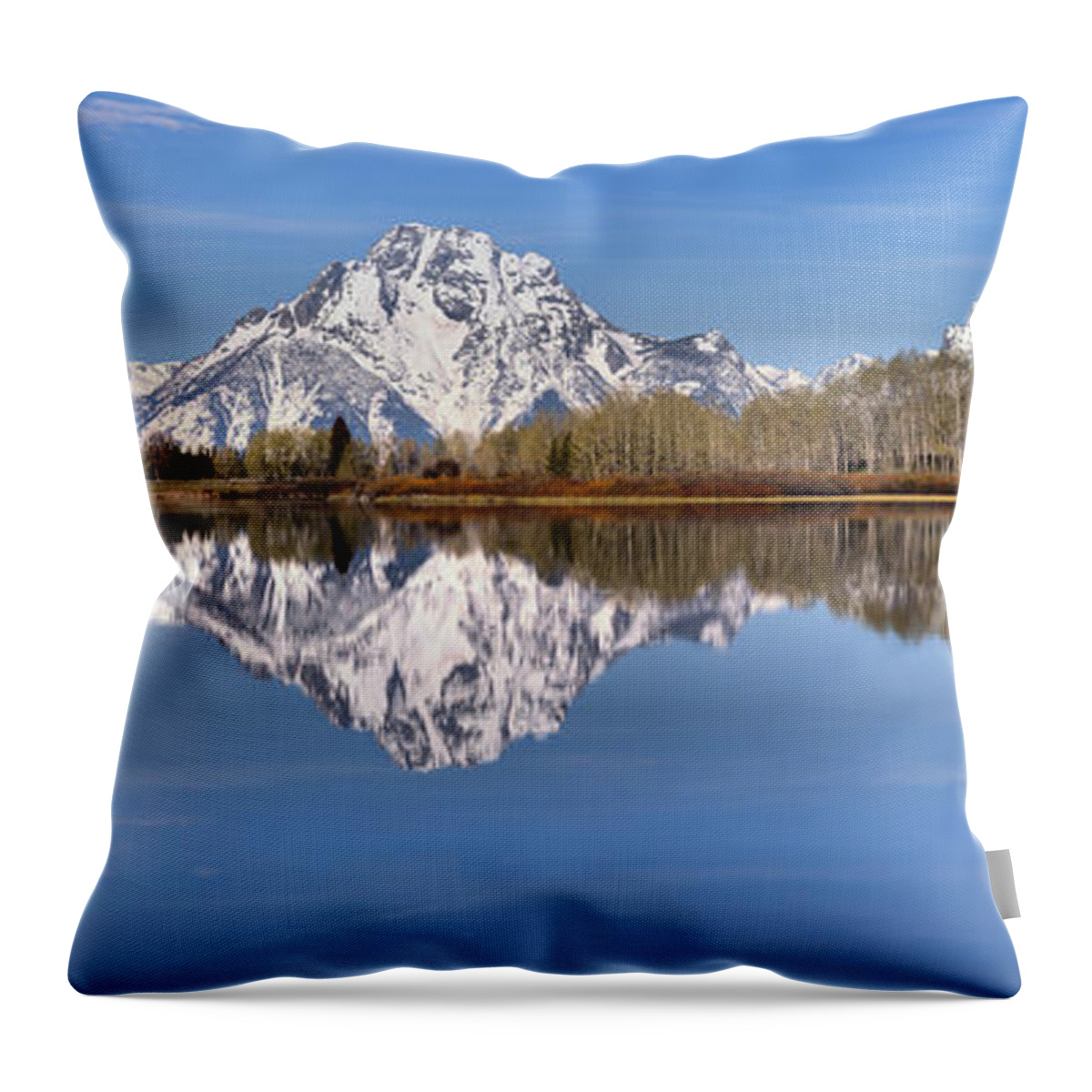 Oxbow Bend Throw Pillow featuring the photograph Blue Morning At Oxbow Bend by Adam Jewell
