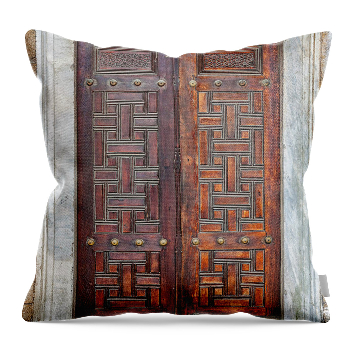 Istanbul Throw Pillow featuring the photograph Blue Mosque Door by Antony McAulay