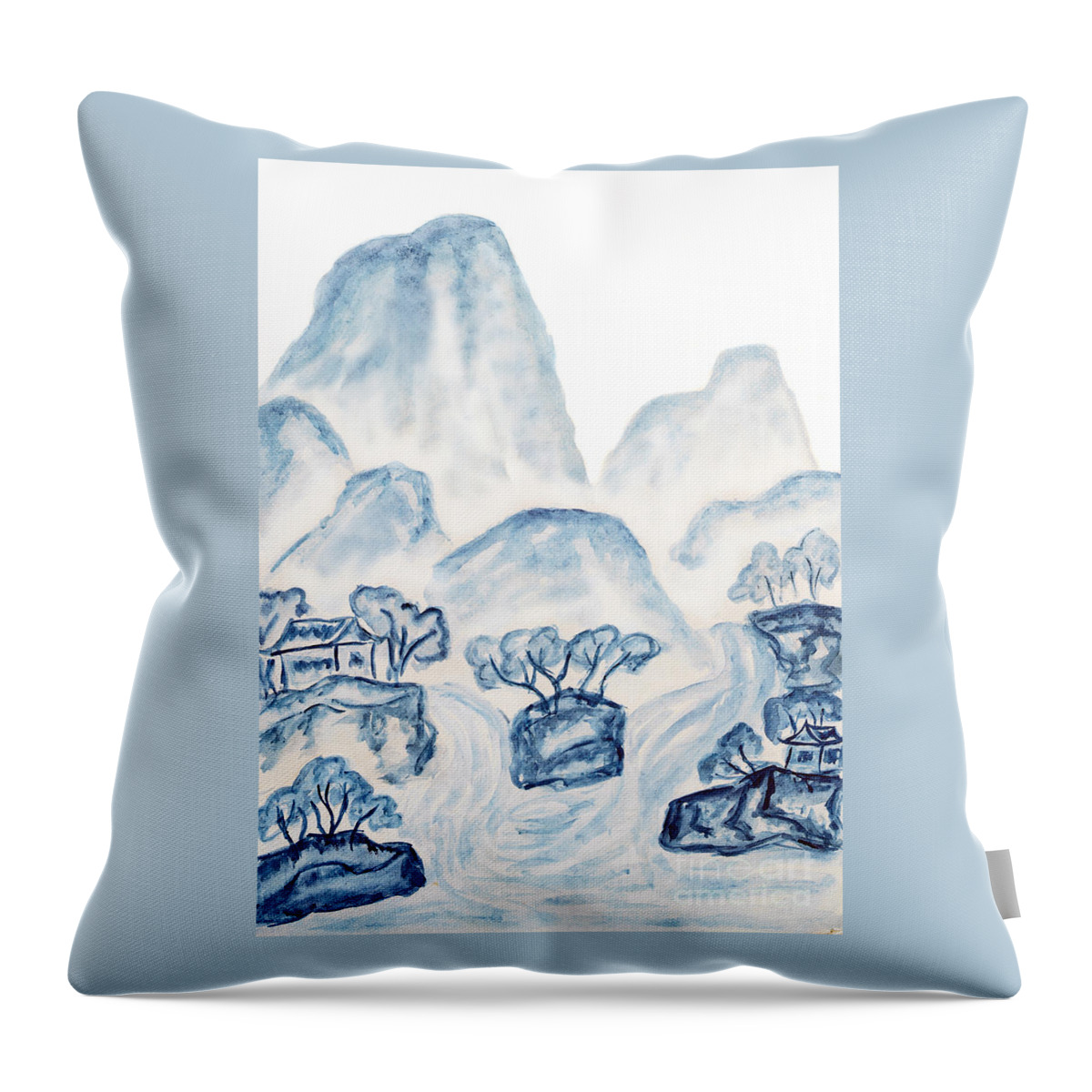 Art Throw Pillow featuring the painting Blue mountains, painting by Irina Afonskaya