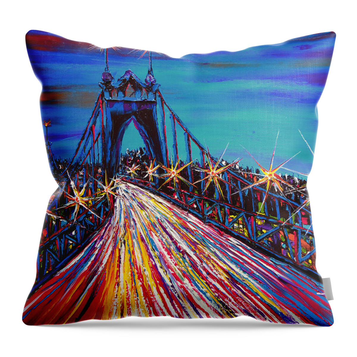  Throw Pillow featuring the painting Blue Night Of St. John's Bridge #30 by James Dunbar