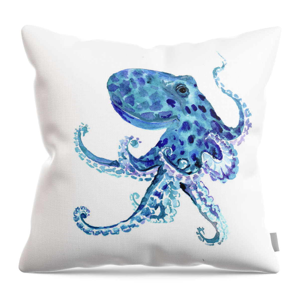 Octopus Art Throw Pillow featuring the painting Blue Octopus by Suren Nersisyan