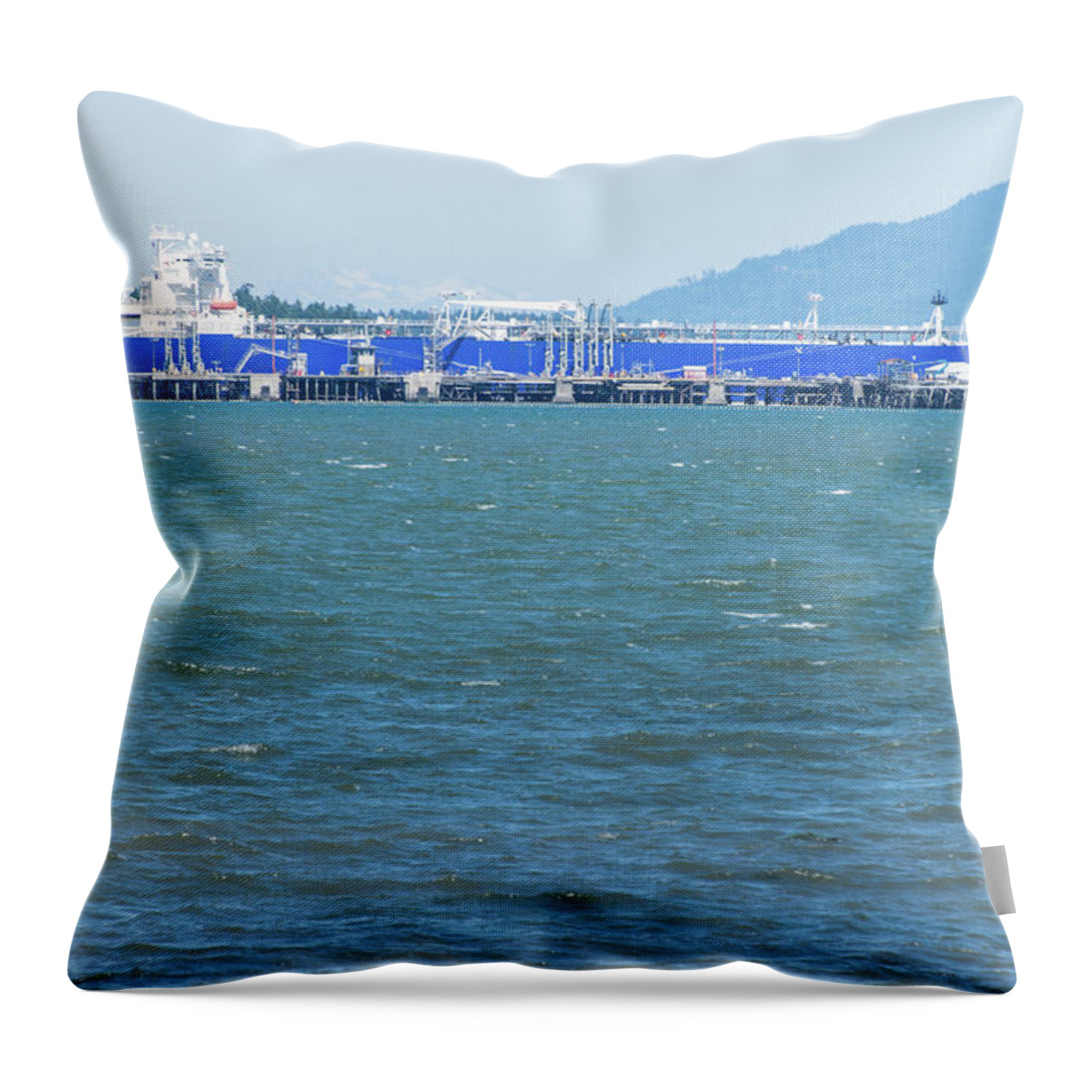 Blue Oil Tanker Throw Pillow featuring the photograph Blue Oil Tanker by Tom Cochran