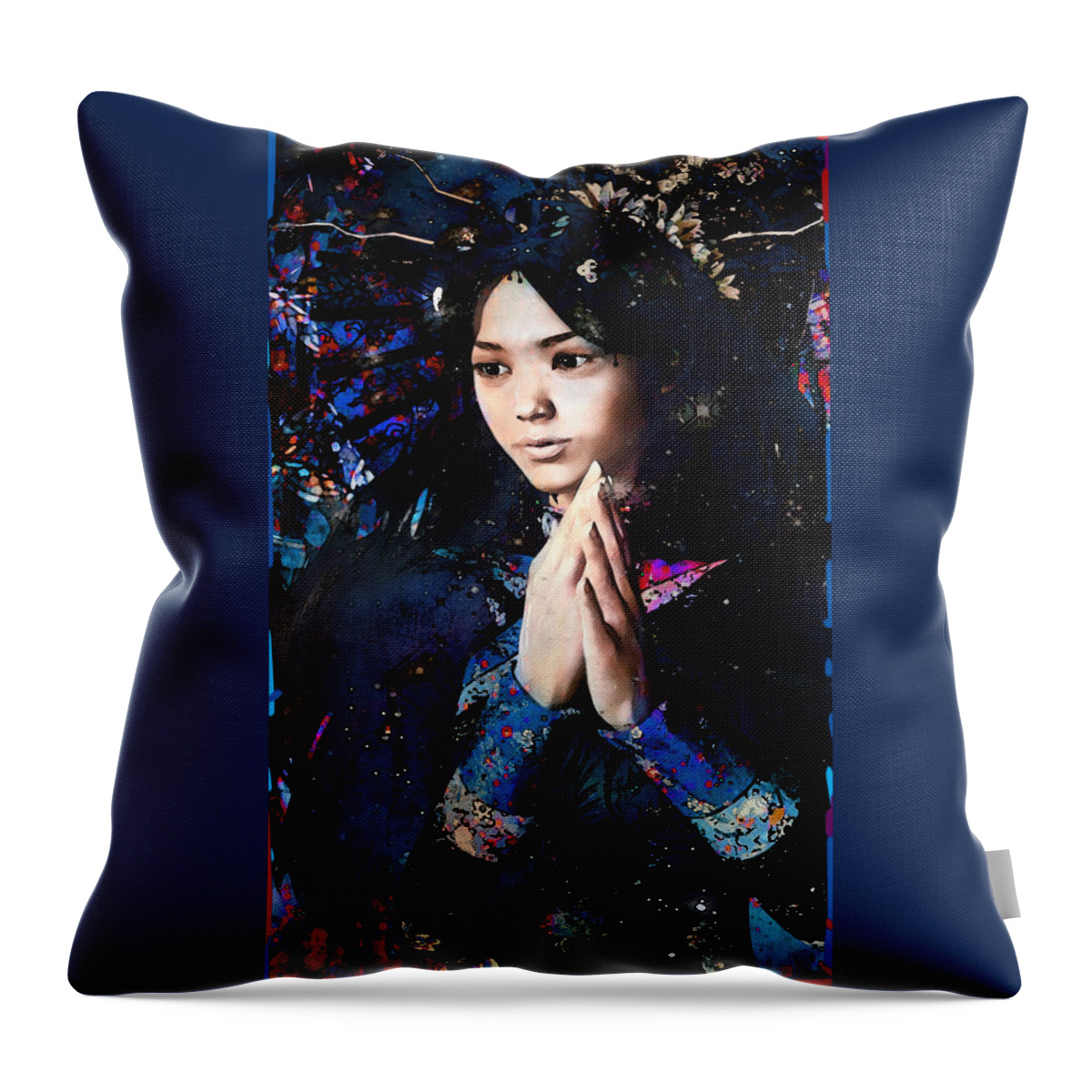 Our Lady Of China Throw Pillow featuring the painting Blue Our Lady of China by Suzanne Silvir