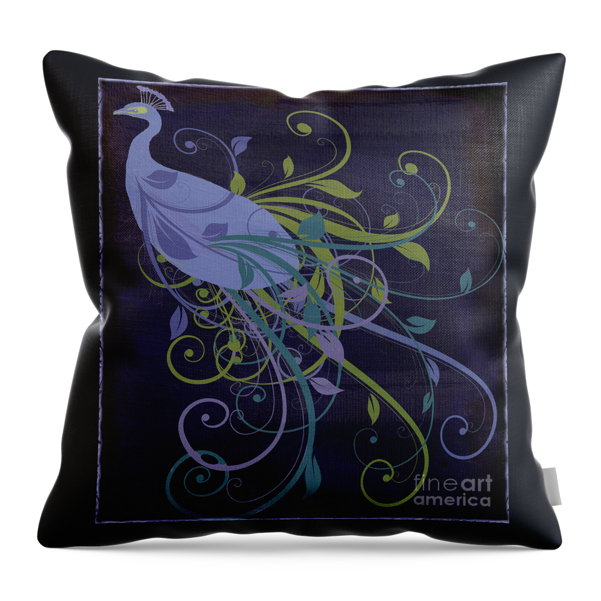 Peacock Throw Pillow featuring the painting Blue Peacock Art Nouveau by Mindy Sommers