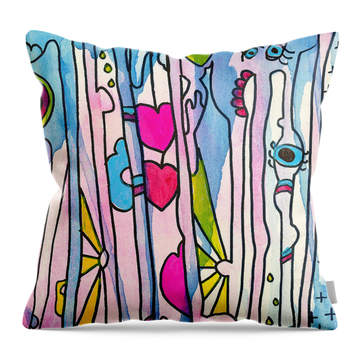 Pop Throw Pillow featuring the mixed media Blue Play by Tonya Doughty