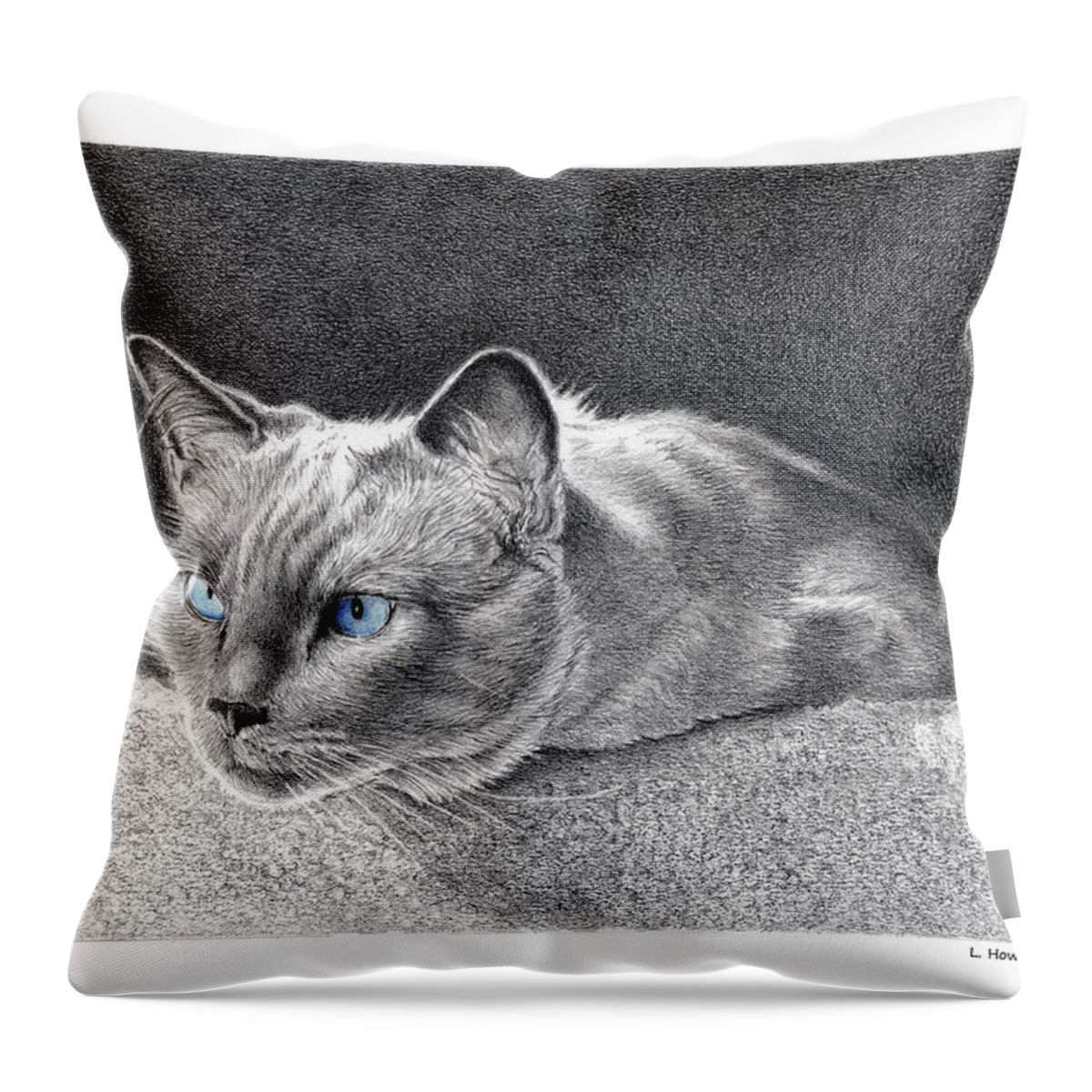 Cat Throw Pillow featuring the drawing Blue Point Beauty by Louise Howarth