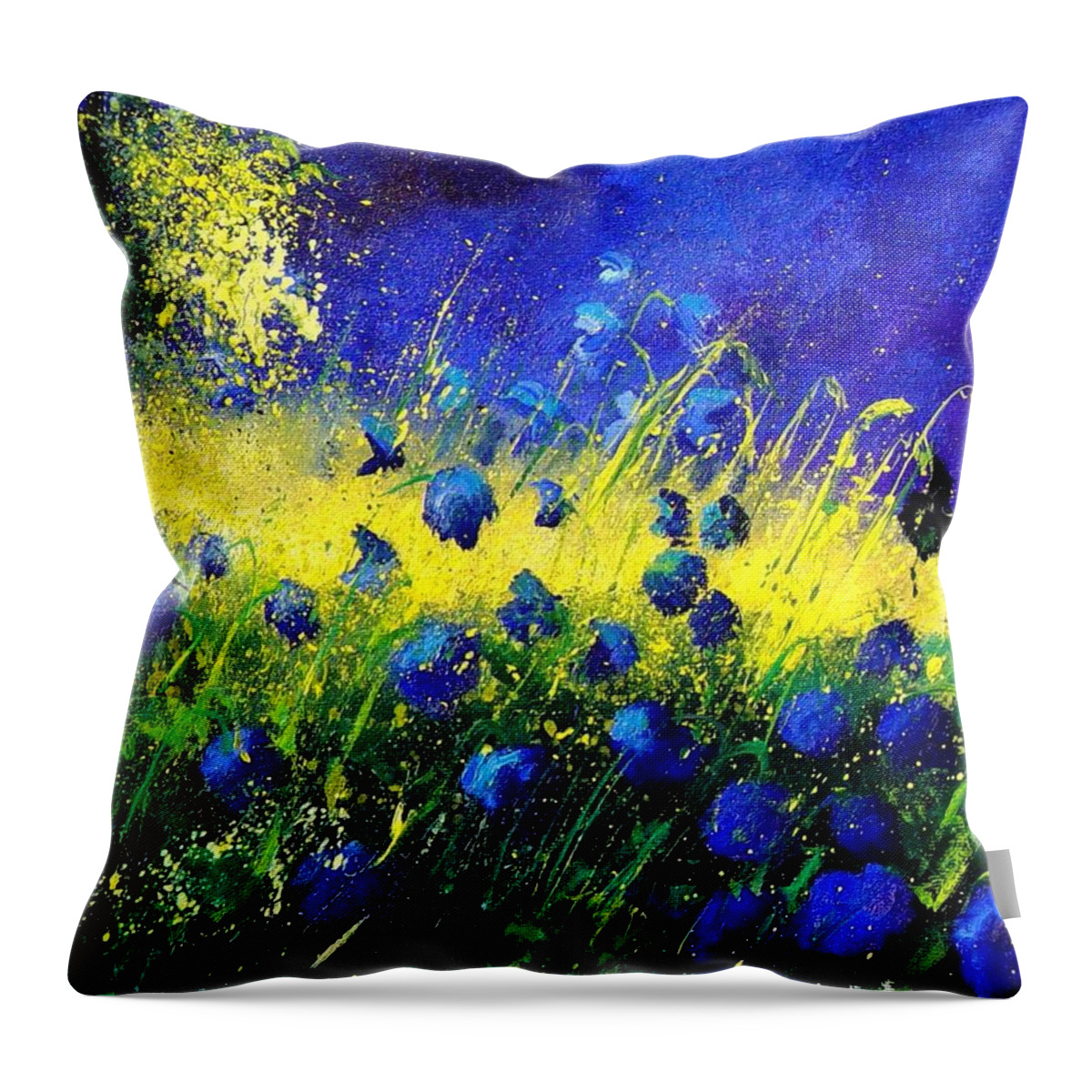 Flowers Throw Pillow featuring the painting Blue Poppies by Pol Ledent