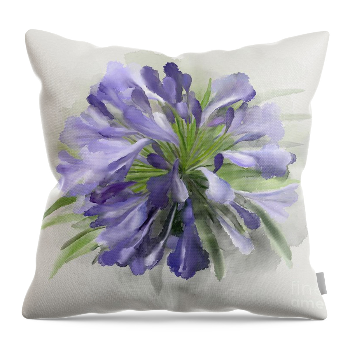 Blue Throw Pillow featuring the painting Blue purple flowers by Ivana Westin