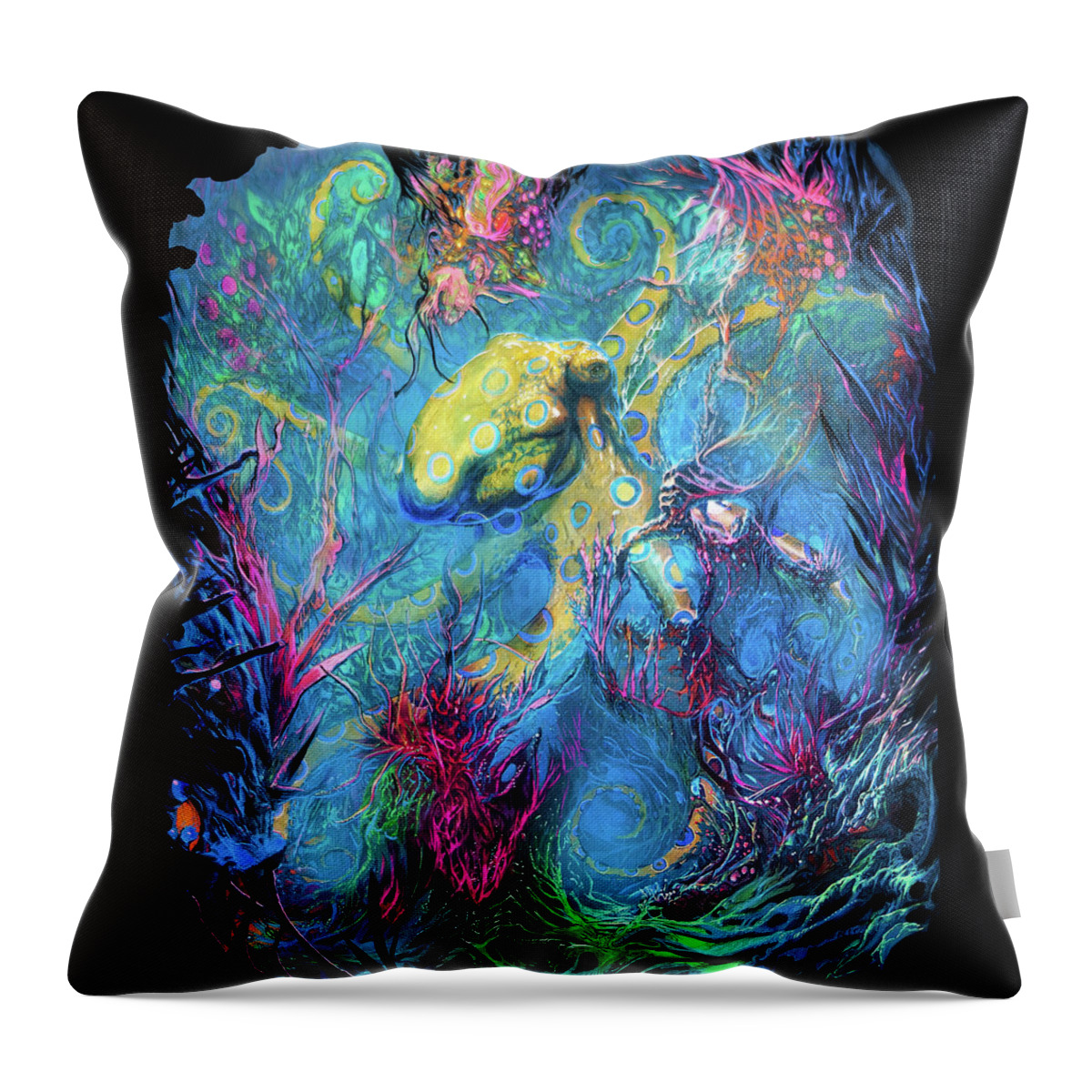 3:33 Throw Pillow featuring the painting Blue Ringed Octopus by Will Shanklin