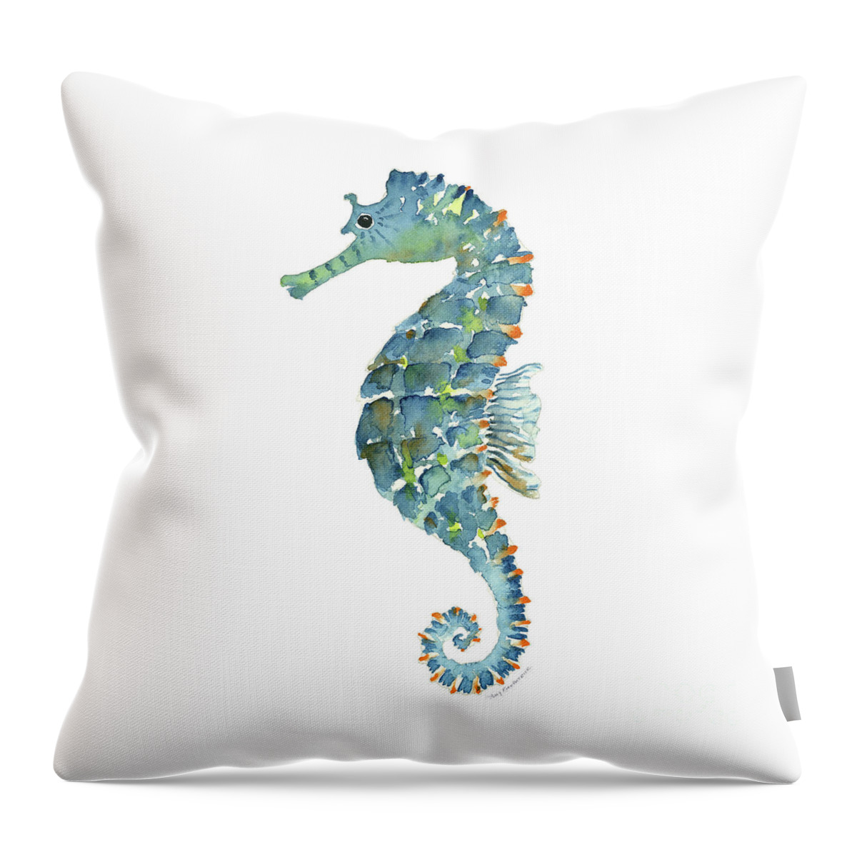 Beach House Throw Pillow featuring the painting Blue Seahorse by Amy Kirkpatrick