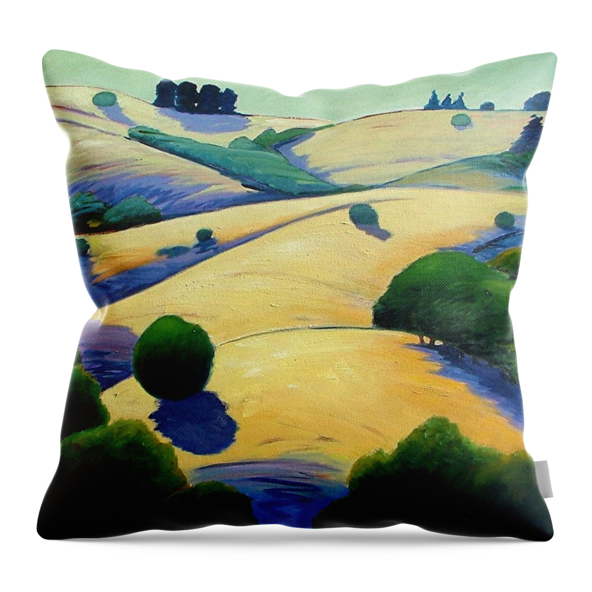 California Landscape Throw Pillow featuring the painting Blue Shadows of Sunset by Gary Coleman