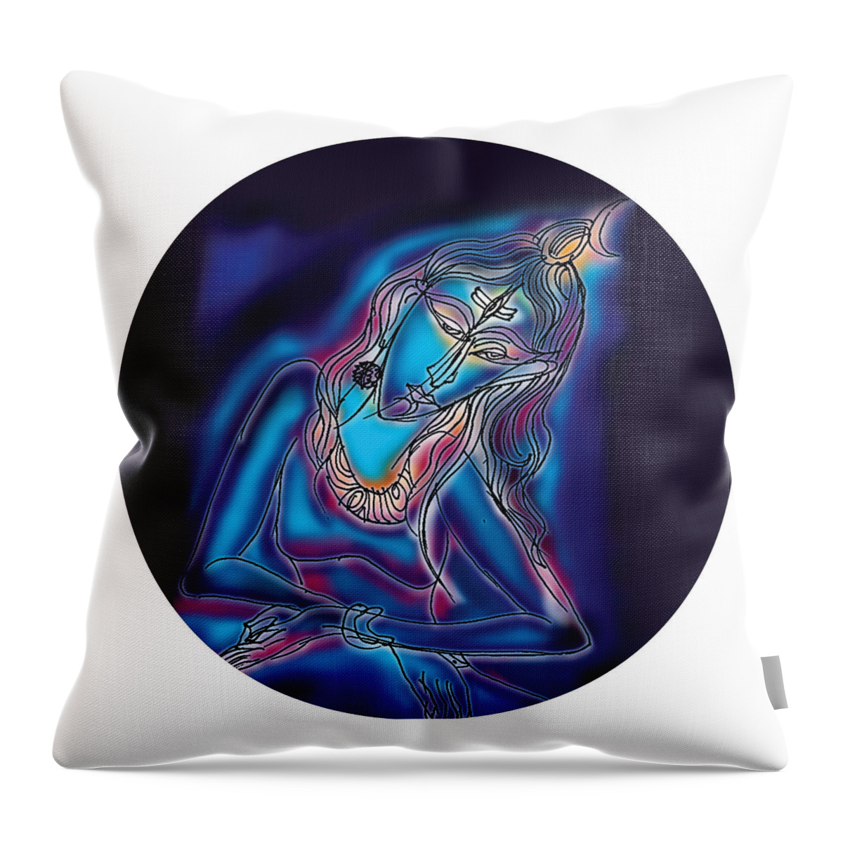 Blue Throw Pillow featuring the painting Blue Shiva Light by Guruji Aruneshvar Paris Art Curator Katrin Suter