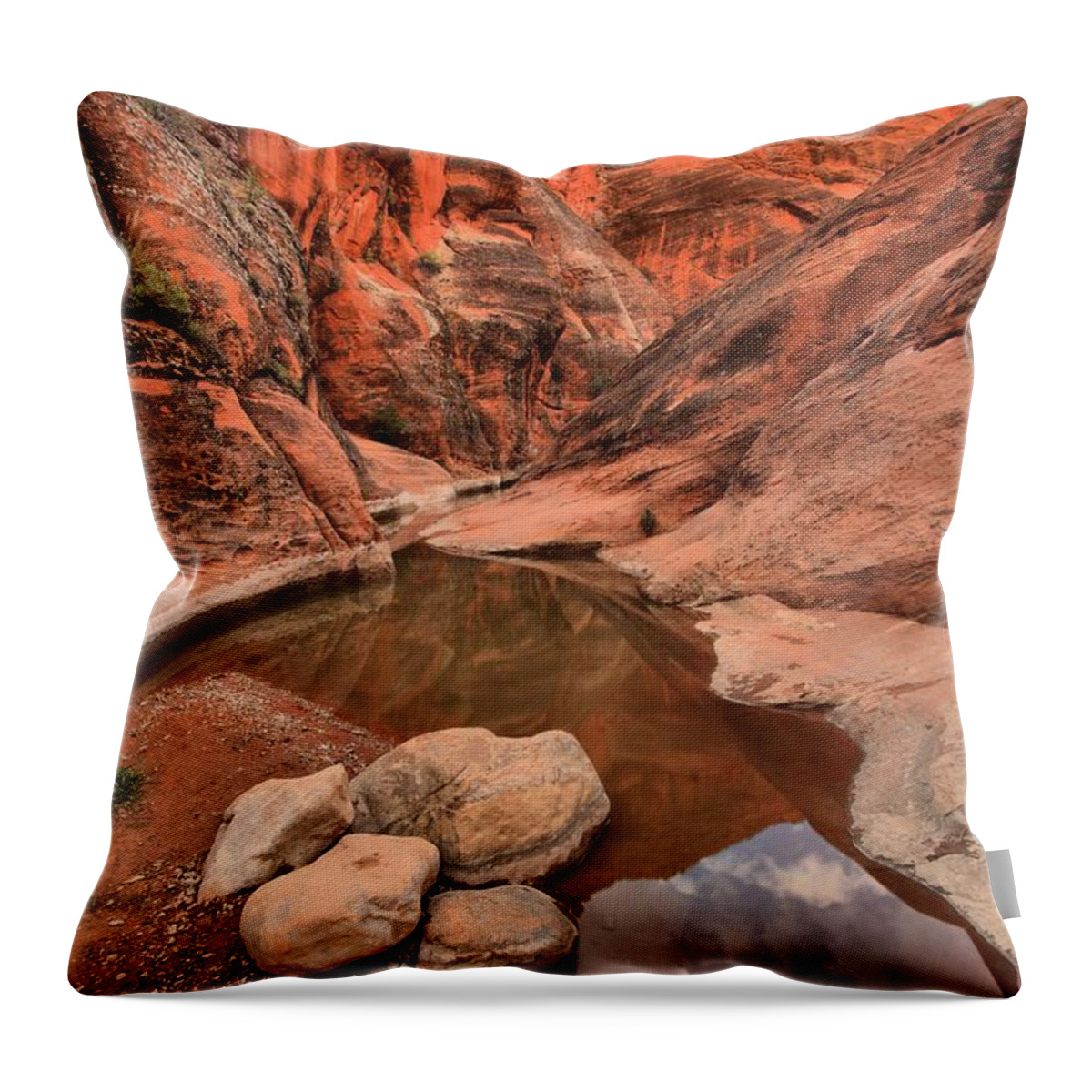 Slot Canyon Throw Pillow featuring the photograph Blue Skies Over Red Slots by Adam Jewell