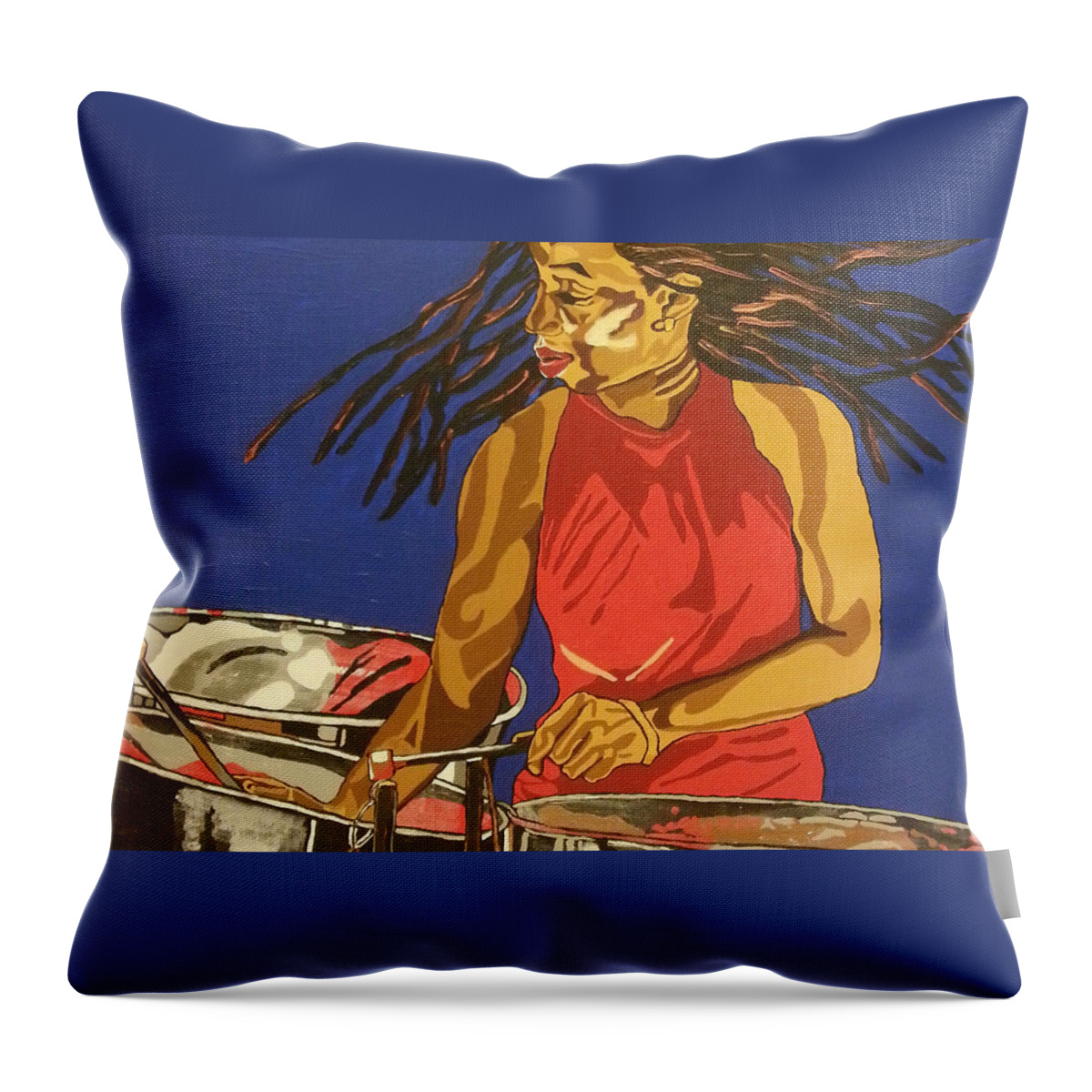 Steel Pan Throw Pillow featuring the painting Blue Steel by Rachel Natalie Rawlins