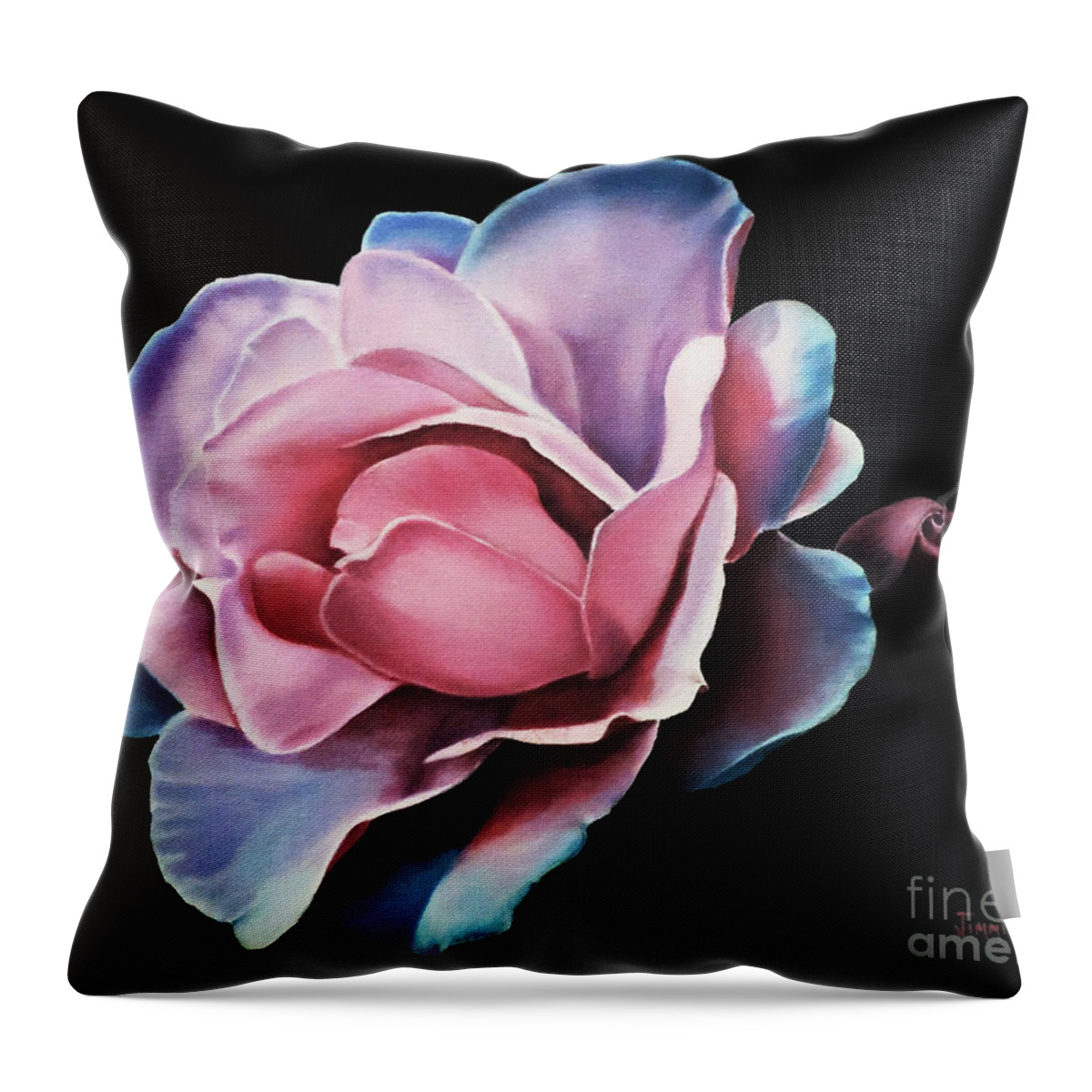 Blue Tipped Rose Throw Pillow featuring the painting Blue Tipped Rose by Jimmie Bartlett