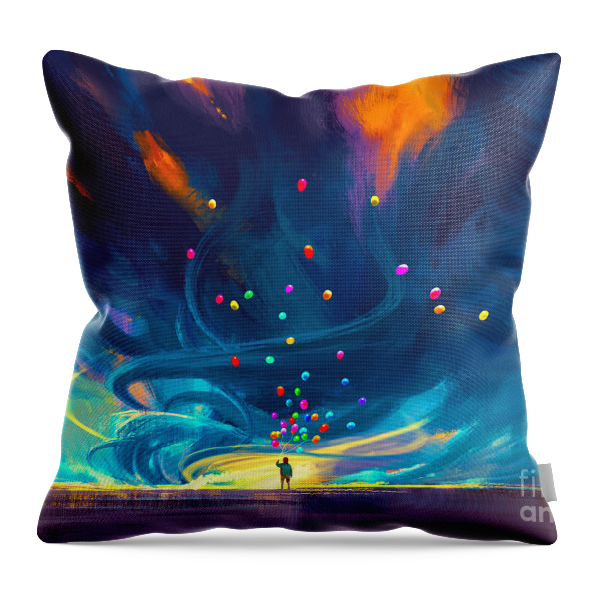 Abstract Throw Pillow featuring the painting Blue Tornado by Tithi Luadthong
