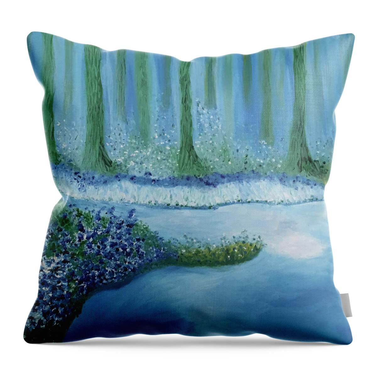 Blue Sky Throw Pillow featuring the painting Blue Water and Blue Roses by Susan Grunin