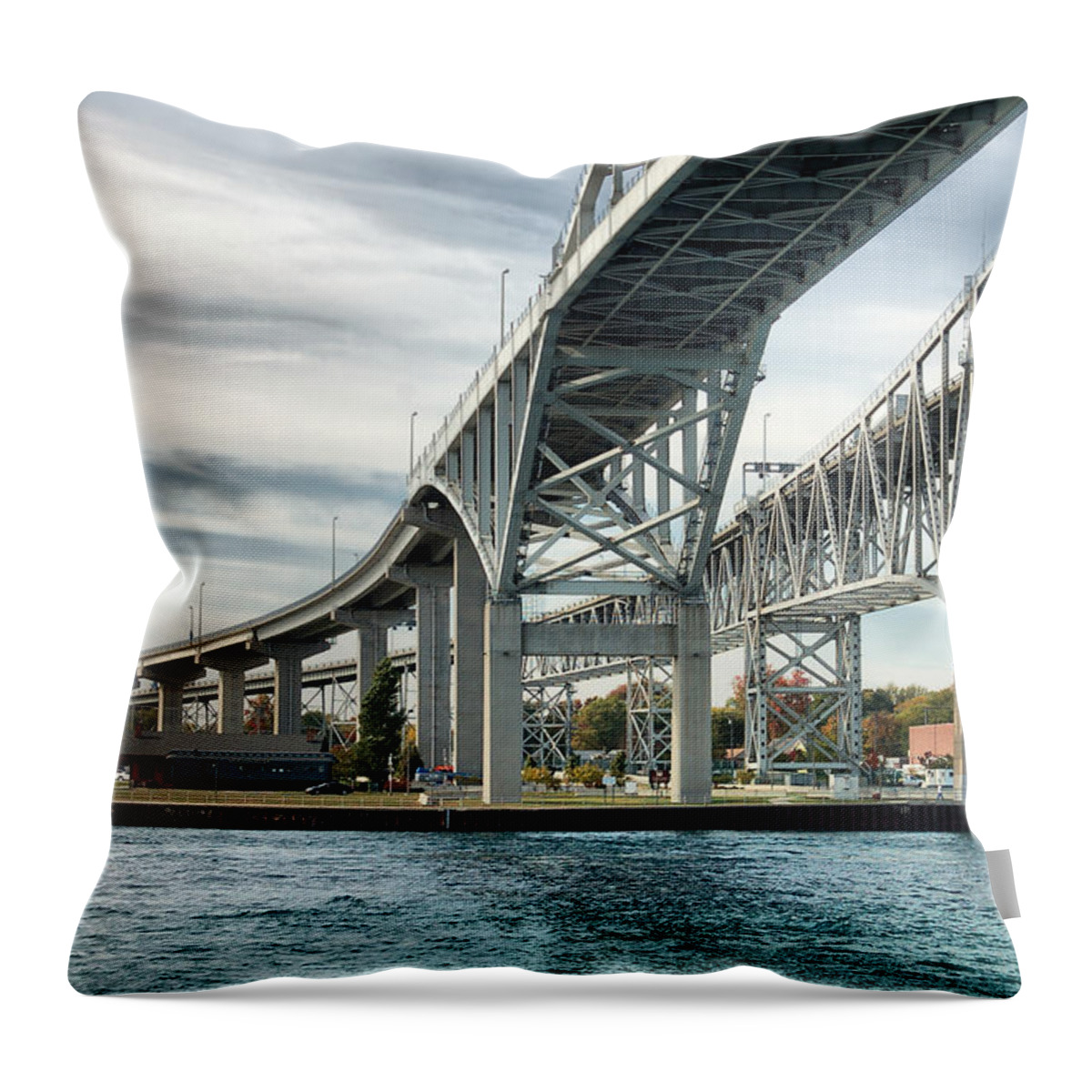 Blue Throw Pillow featuring the photograph Blue Water Bridge by Joe Ng