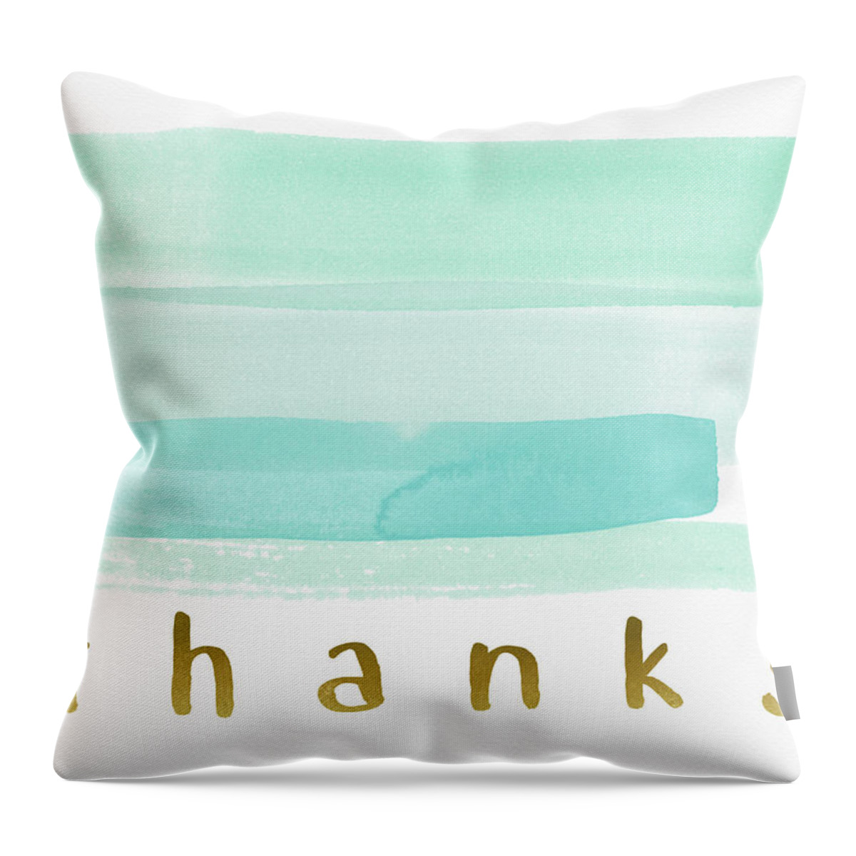 Blue Throw Pillow featuring the painting Blue Watercolor Stripe Thank You- Art by Linda Woods by Linda Woods