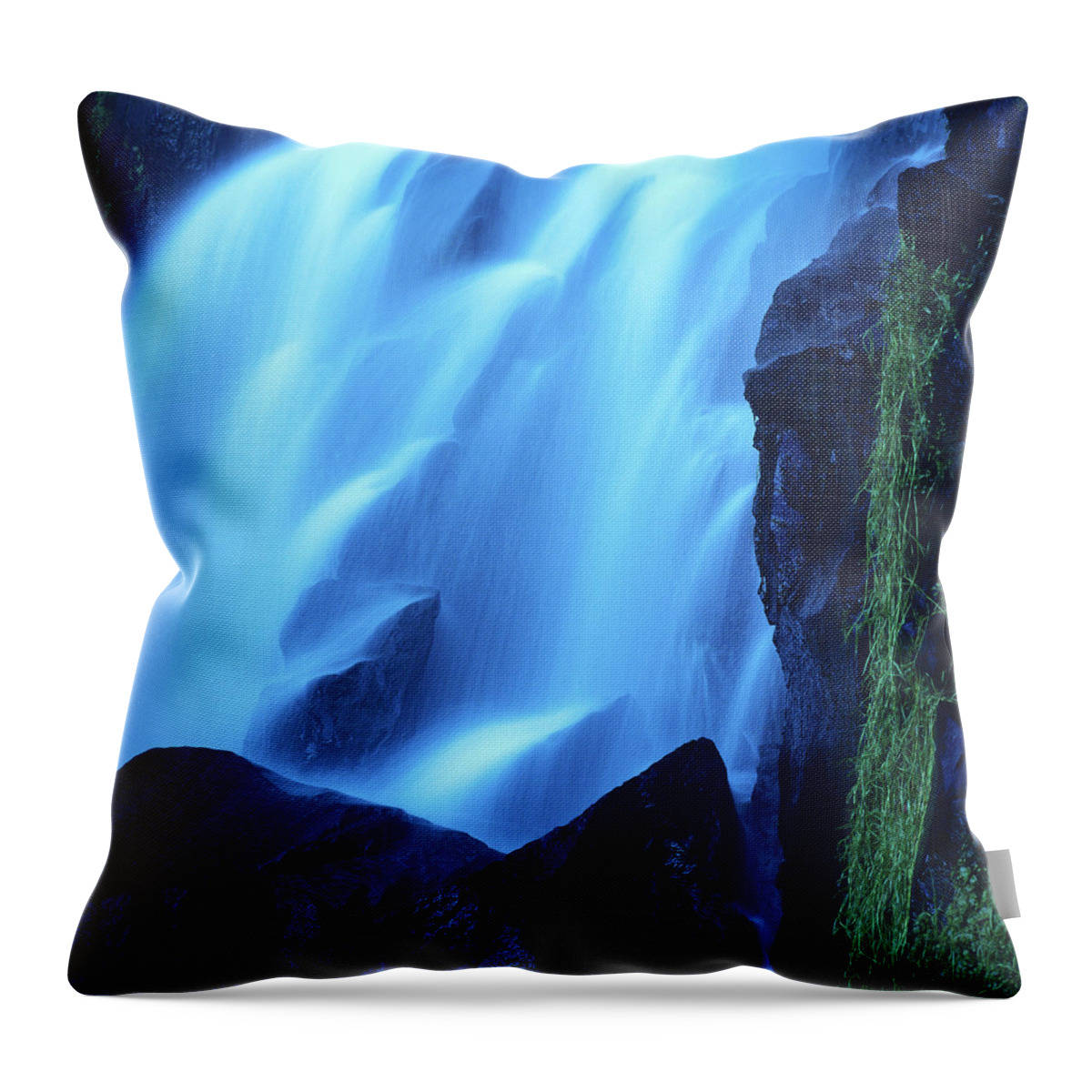  French Throw Pillow featuring the photograph Blue waterfall by Bernard Jaubert