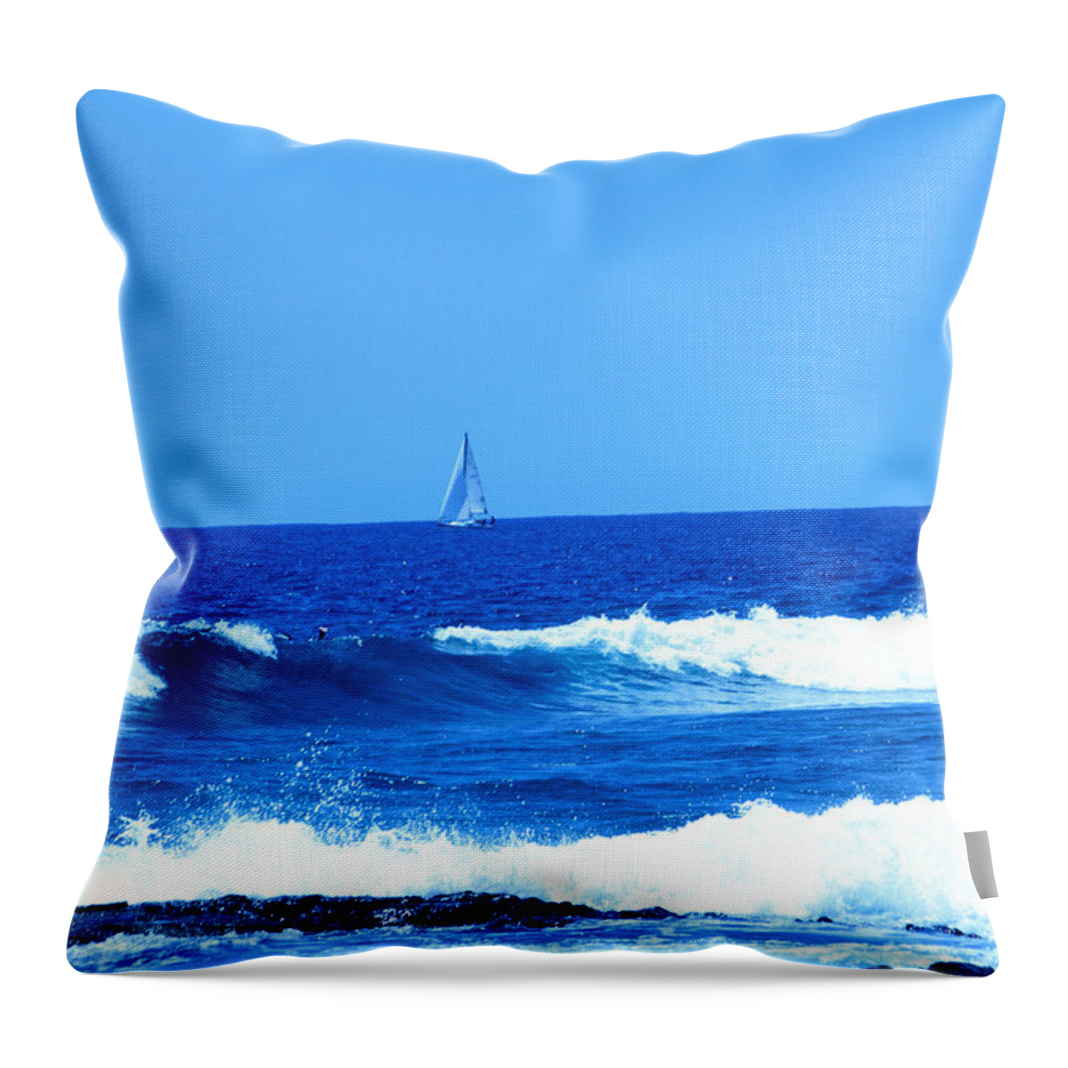 Sailboat Throw Pillow featuring the photograph Blue Waters and Sailboat by Karen Nicholson