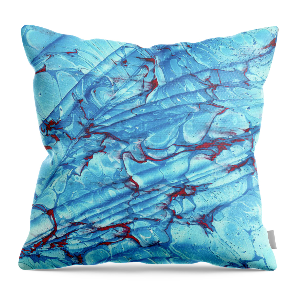 Water Marbling Throw Pillow featuring the painting Blue Wave 9 by Daniela Easter