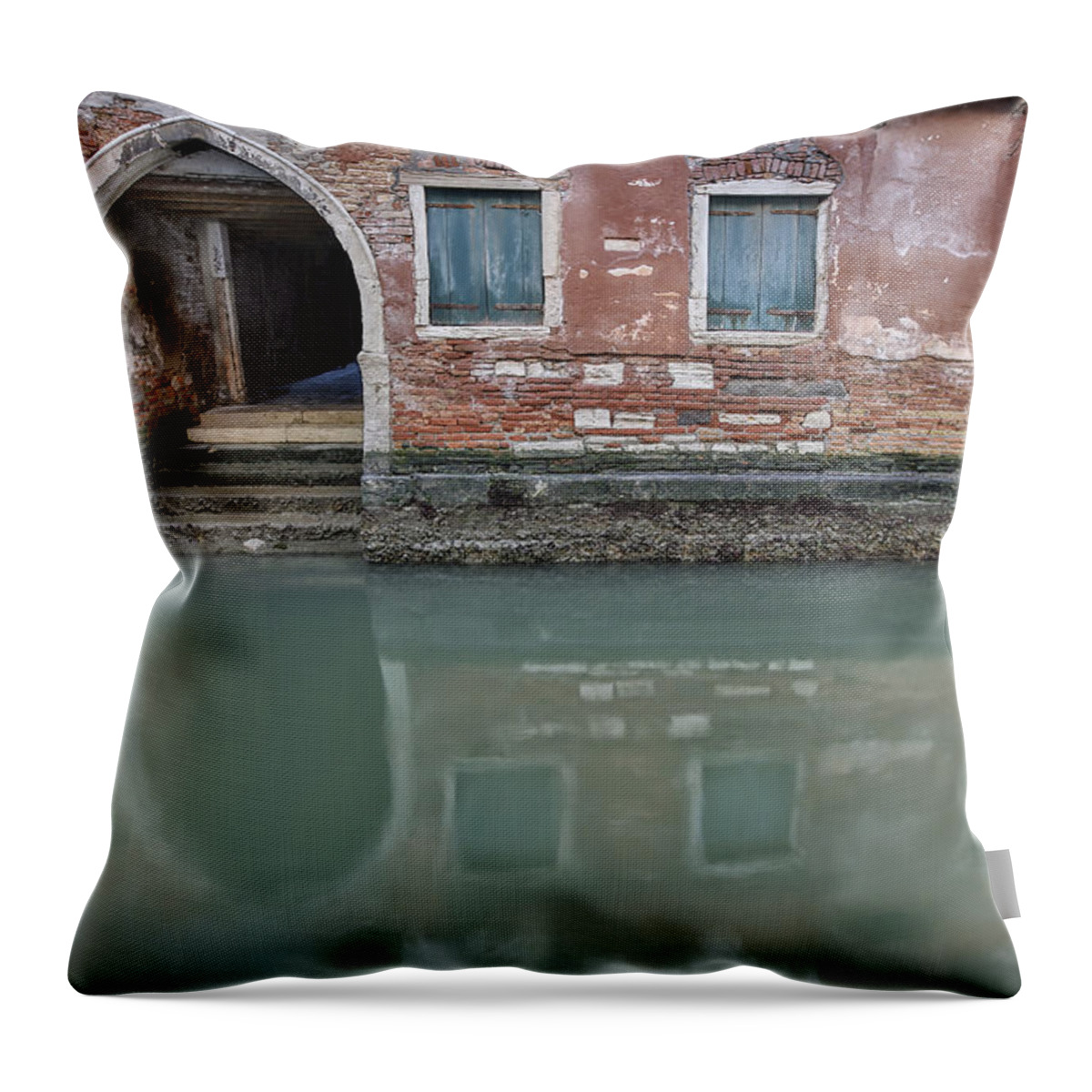 Blue Windows And Doorway Spotted In Venice Throw Pillow featuring the photograph Blue Windows by Sharon Jones