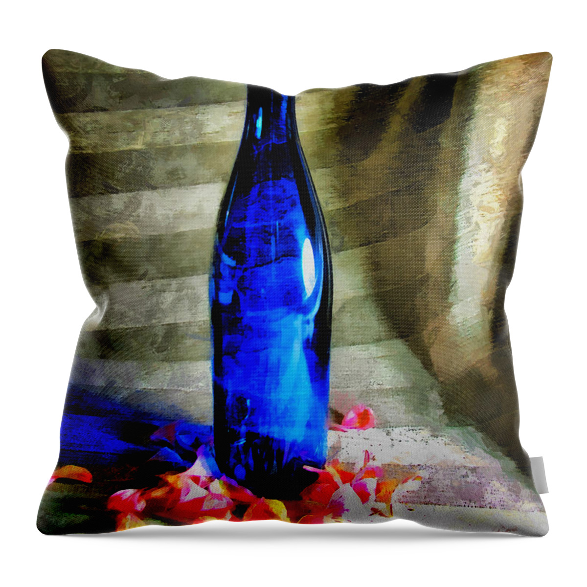 Bottle Throw Pillow featuring the photograph Blue Wine Bottle by Todd Blanchard