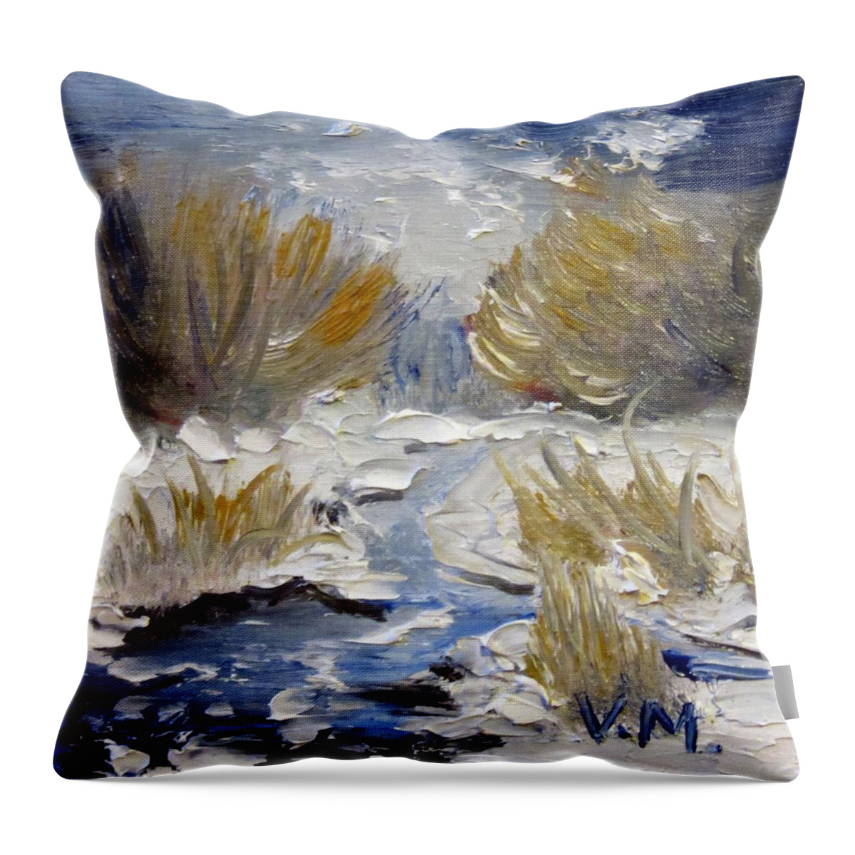 Winter Throw Pillow featuring the painting Blue winter by Vesna Martinjak