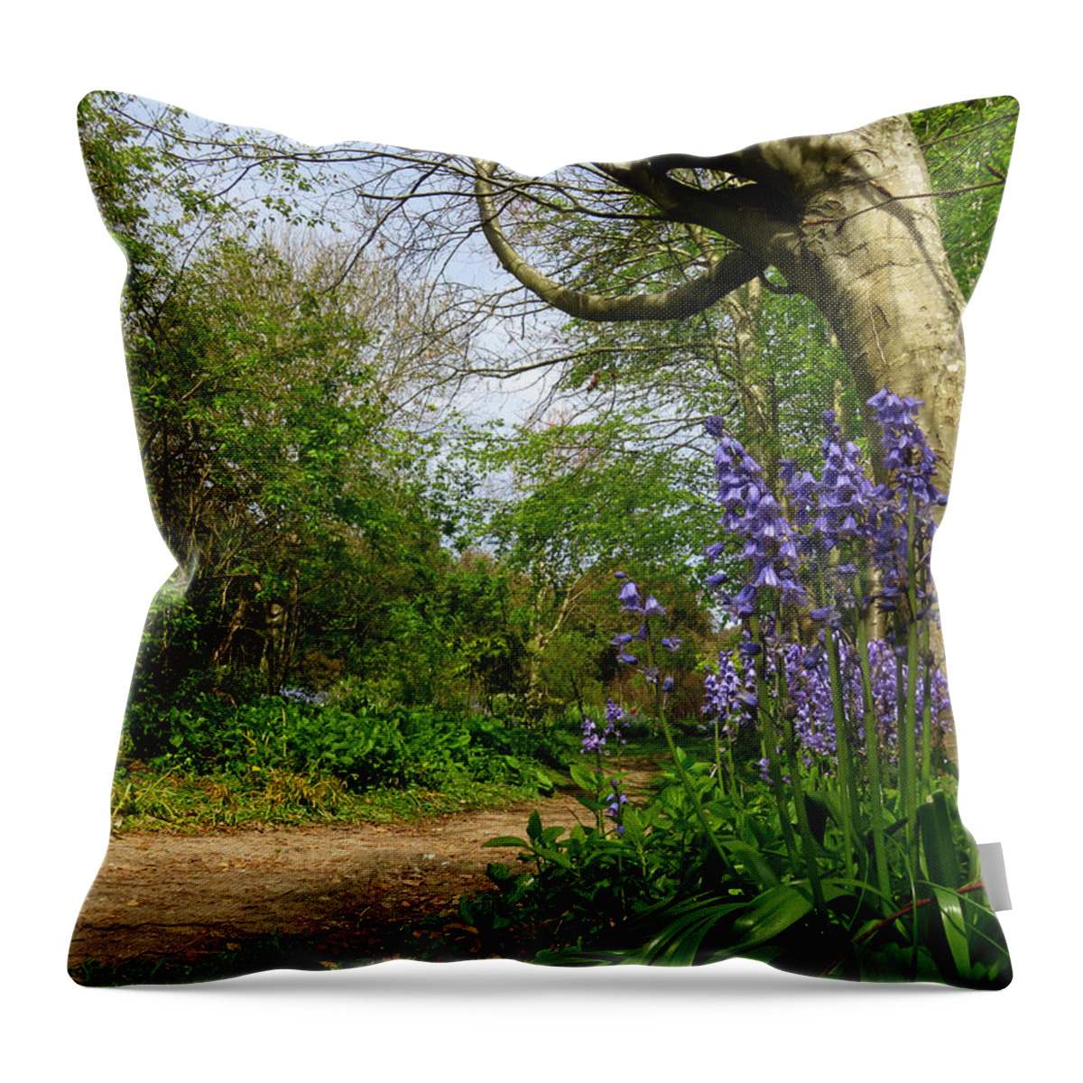 Bluebells Throw Pillow featuring the photograph Bluebells By The Tree by John Topman