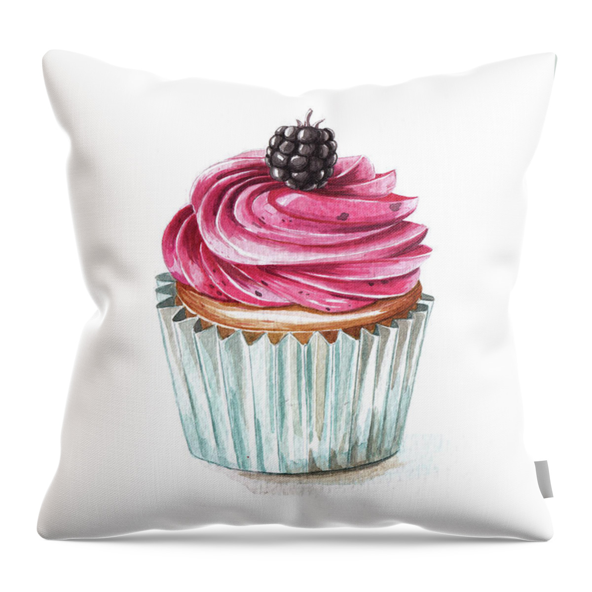 Blueberry Throw Pillow featuring the painting Blueberry cupcake by Anastasia Stepanova