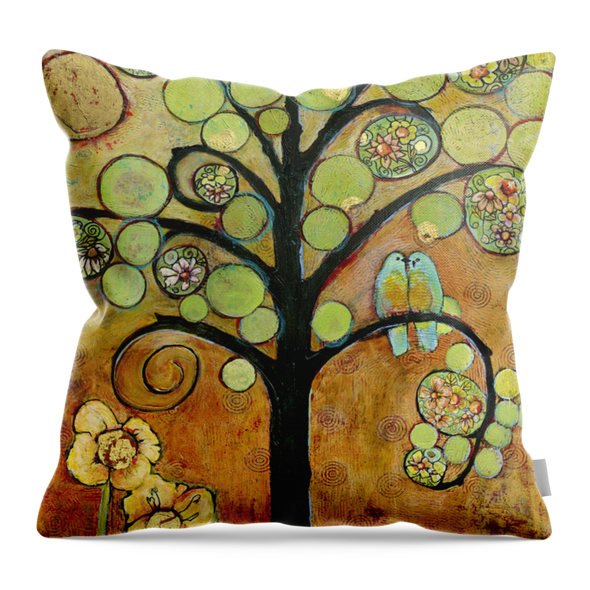 Sun Throw Pillow featuring the painting Boho Bluebird Tree of Life by Blenda Studio