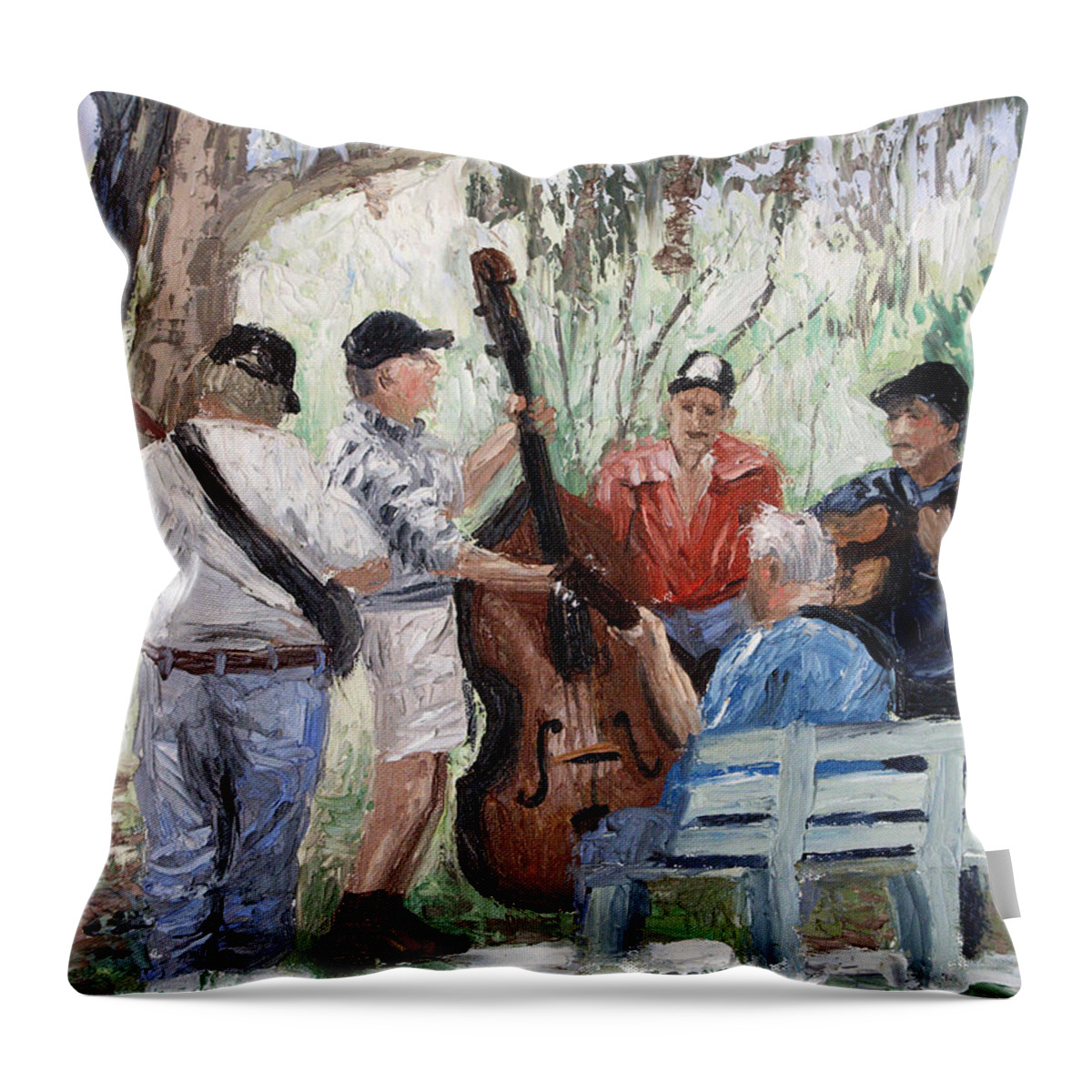 Bluegrass In The Park Framed Prints Throw Pillow featuring the painting Bluegrass In The Park by Anthony Falbo
