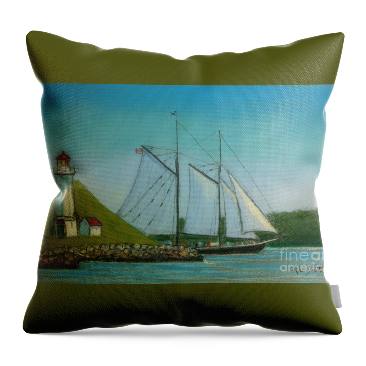 Pastels Throw Pillow featuring the pastel Bluenose passing Georges Island by Rae Smith